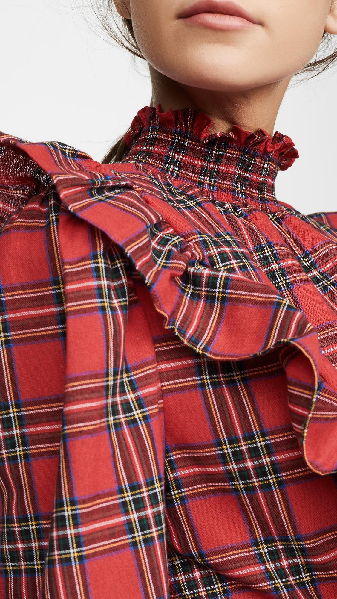 red plaid ruffle blouse