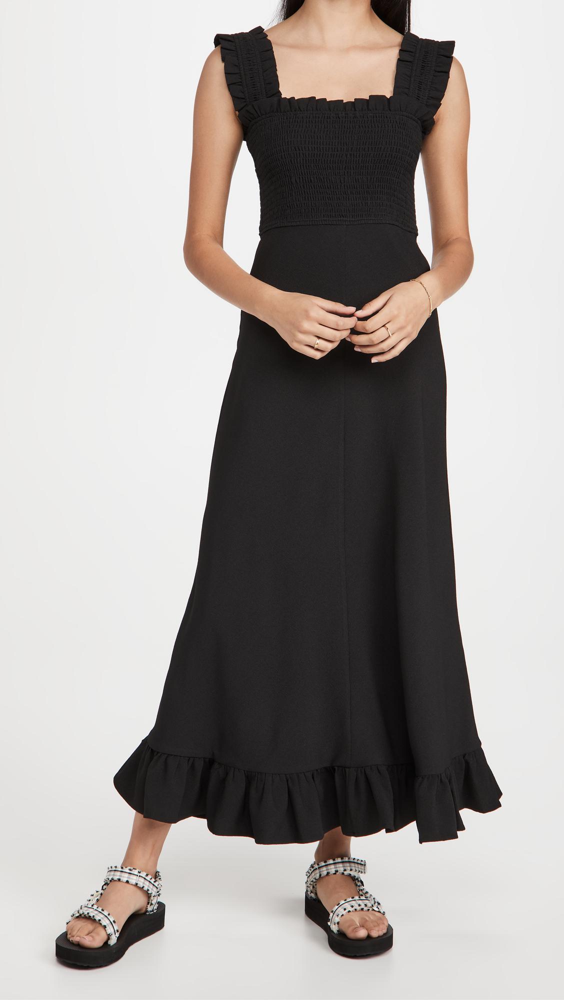 Ganni Heavy Crepe Maxi Dress in Black | Lyst