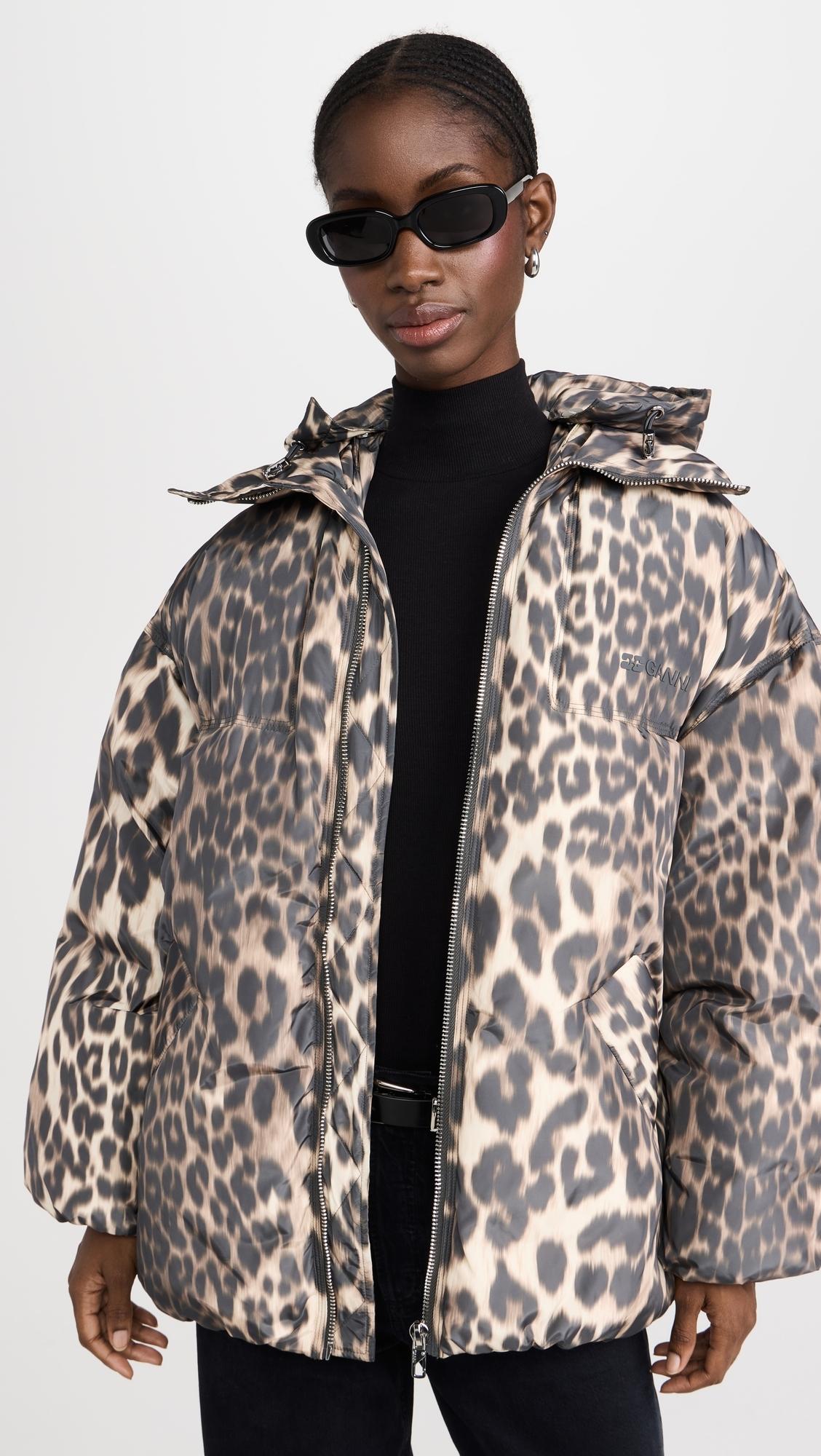 Leopard puffer jacket women's hot sale