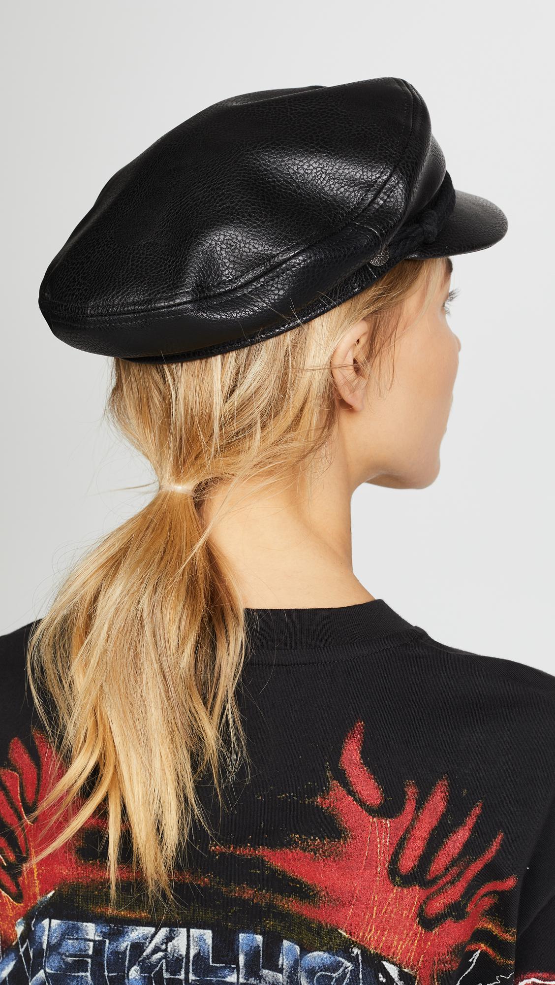 Brixton Fiddler Faux Leather Cap Hat in Black | Lyst