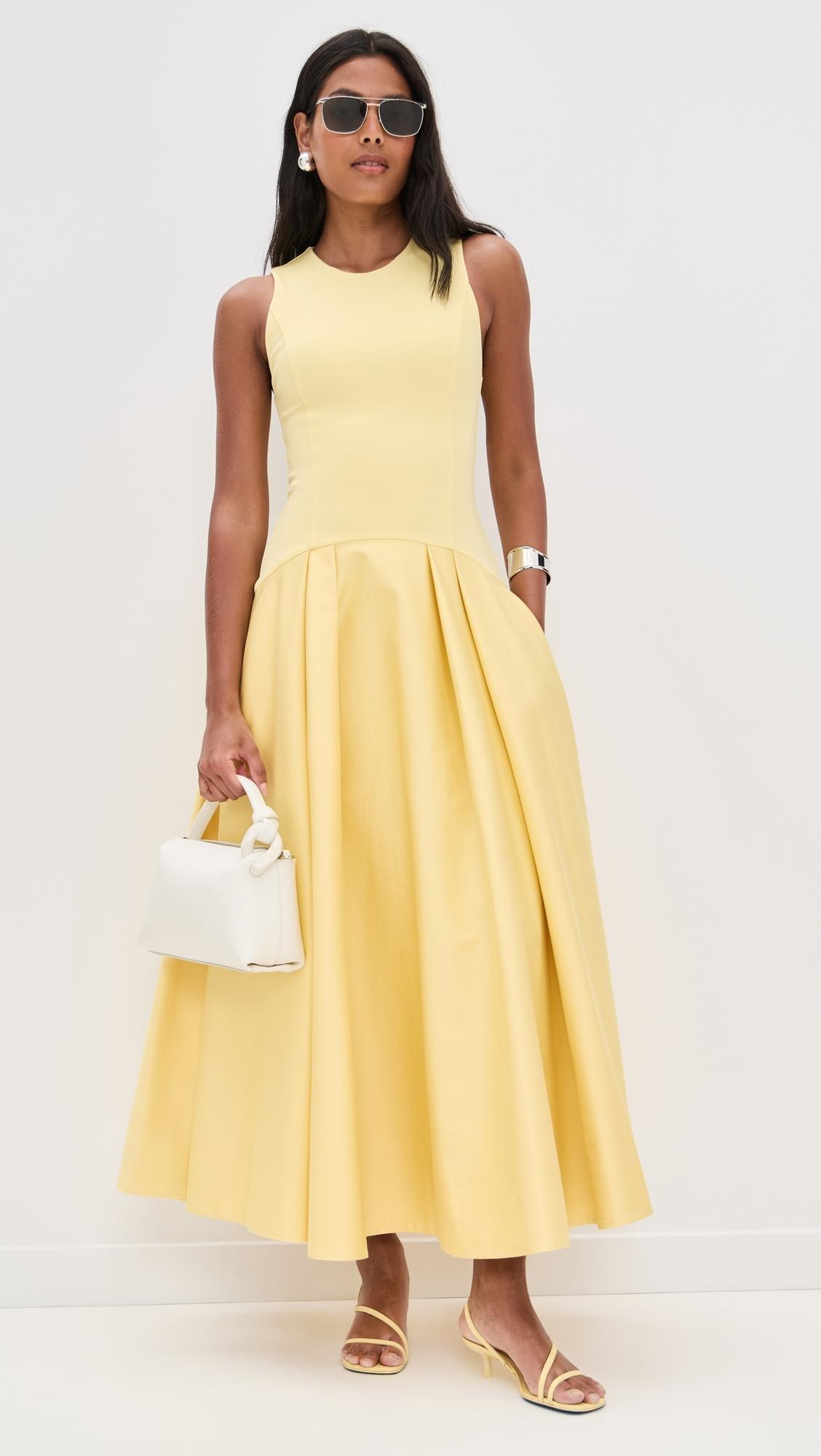 Alice Olivia Adley Drop Waist Flare Midi Dress in Yellow Lyst