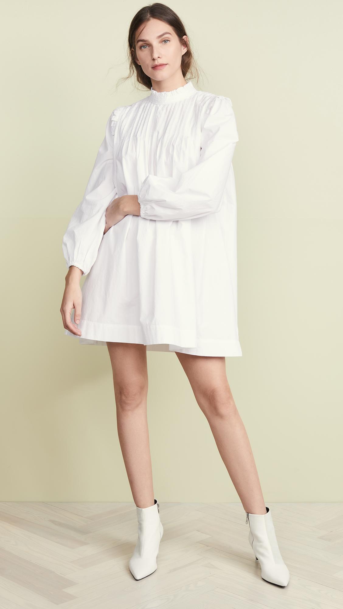Ganni Cotton Poplin Dress in Bright White (White) - Lyst