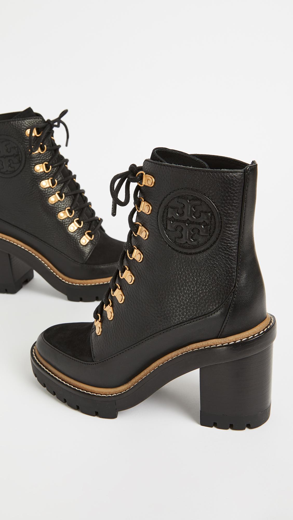 Tory Burch Leather Miller Mixed-materials Lug Sole Boot in Mid Tan 