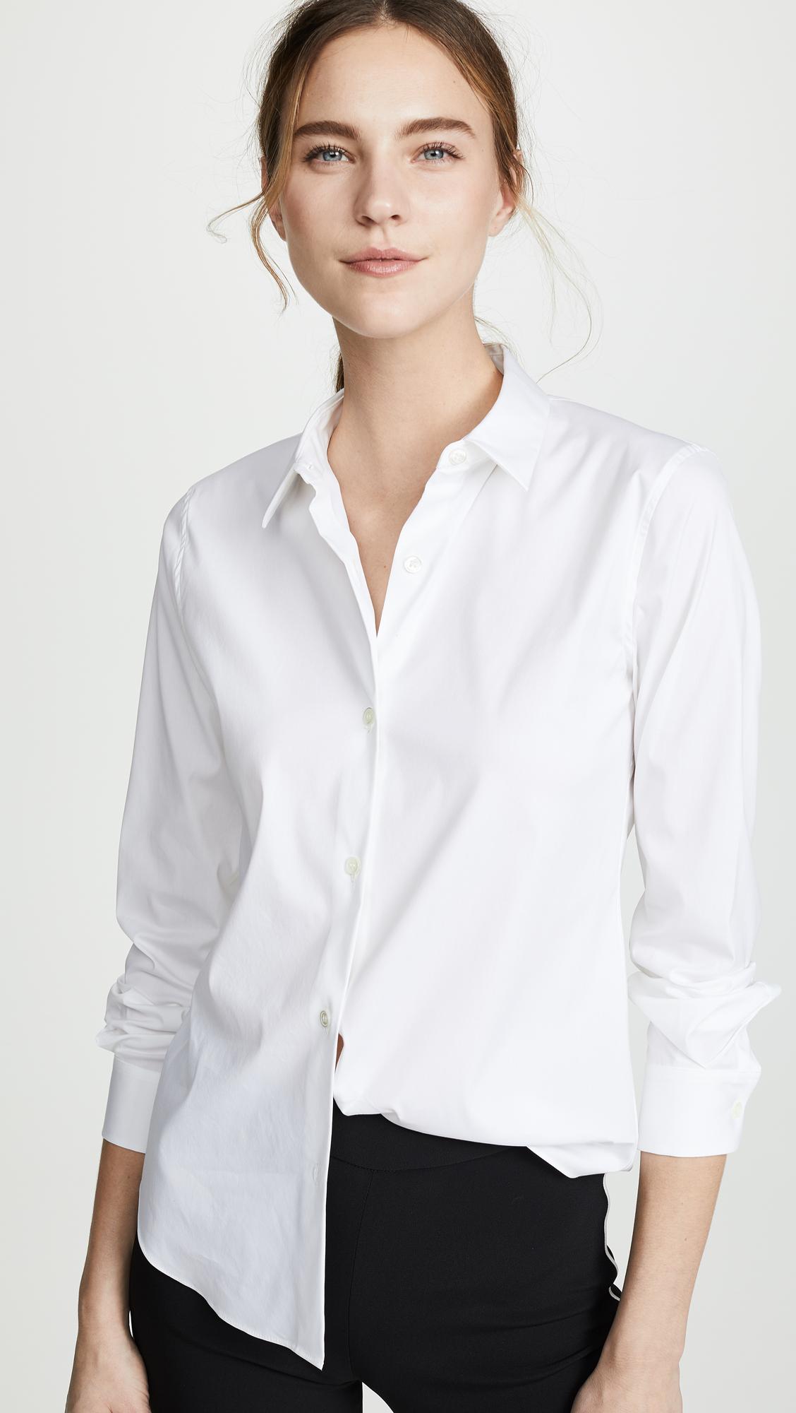 Theory Cotton Luxe Tenia Button Down Blouse in White - Lyst