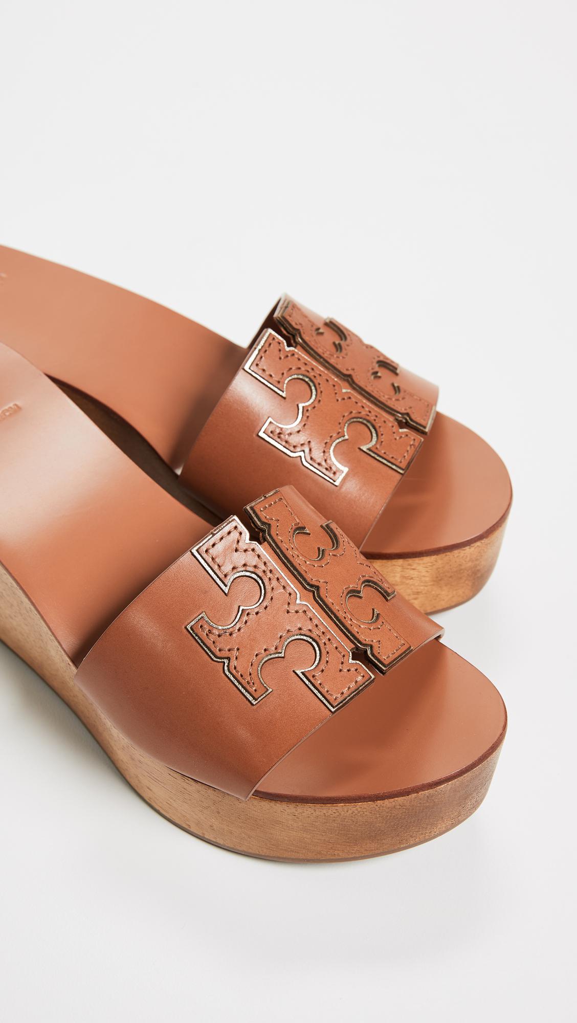 Tory Burch Leather Ines 80mm Wedge Slides in Brown - Lyst