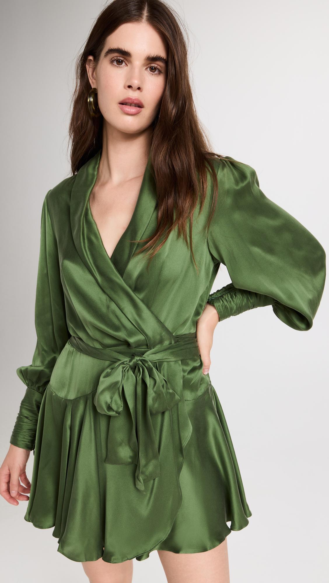 Zimmermann Silk Wrap Mini Dress in Forest (Green) | Lyst