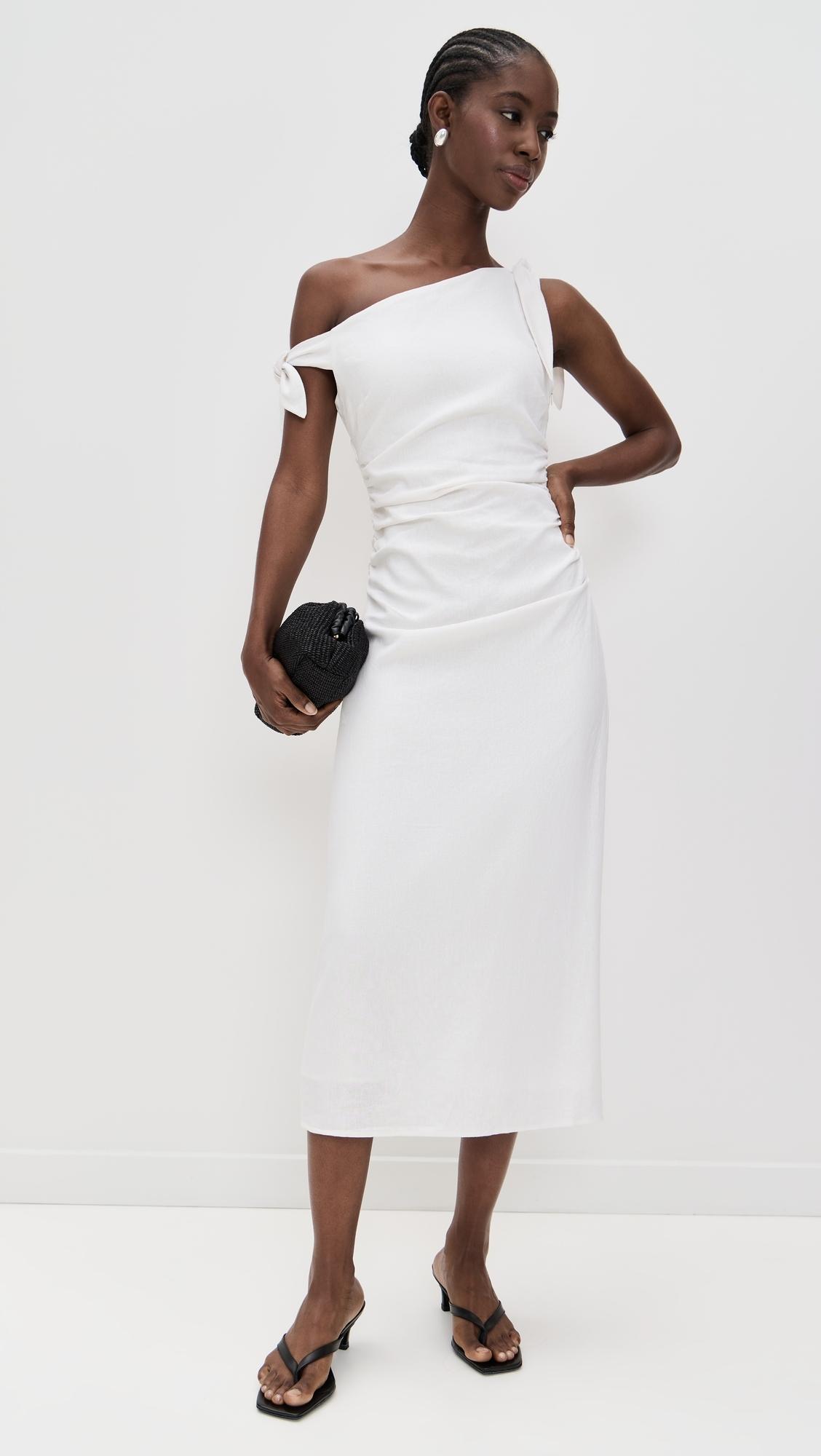 Wayf Cleo Tie Shoulder Midi Dress in White | Lyst