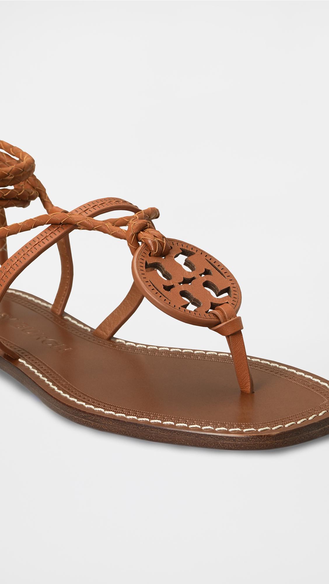 Tory Burch Miller Braided Ankle-wrap Sandals in Brown | Lyst