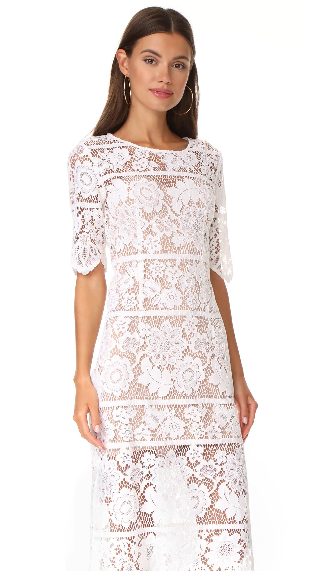 Lyst - For Love & Lemons Lace Midi Dress With High Slit in White
