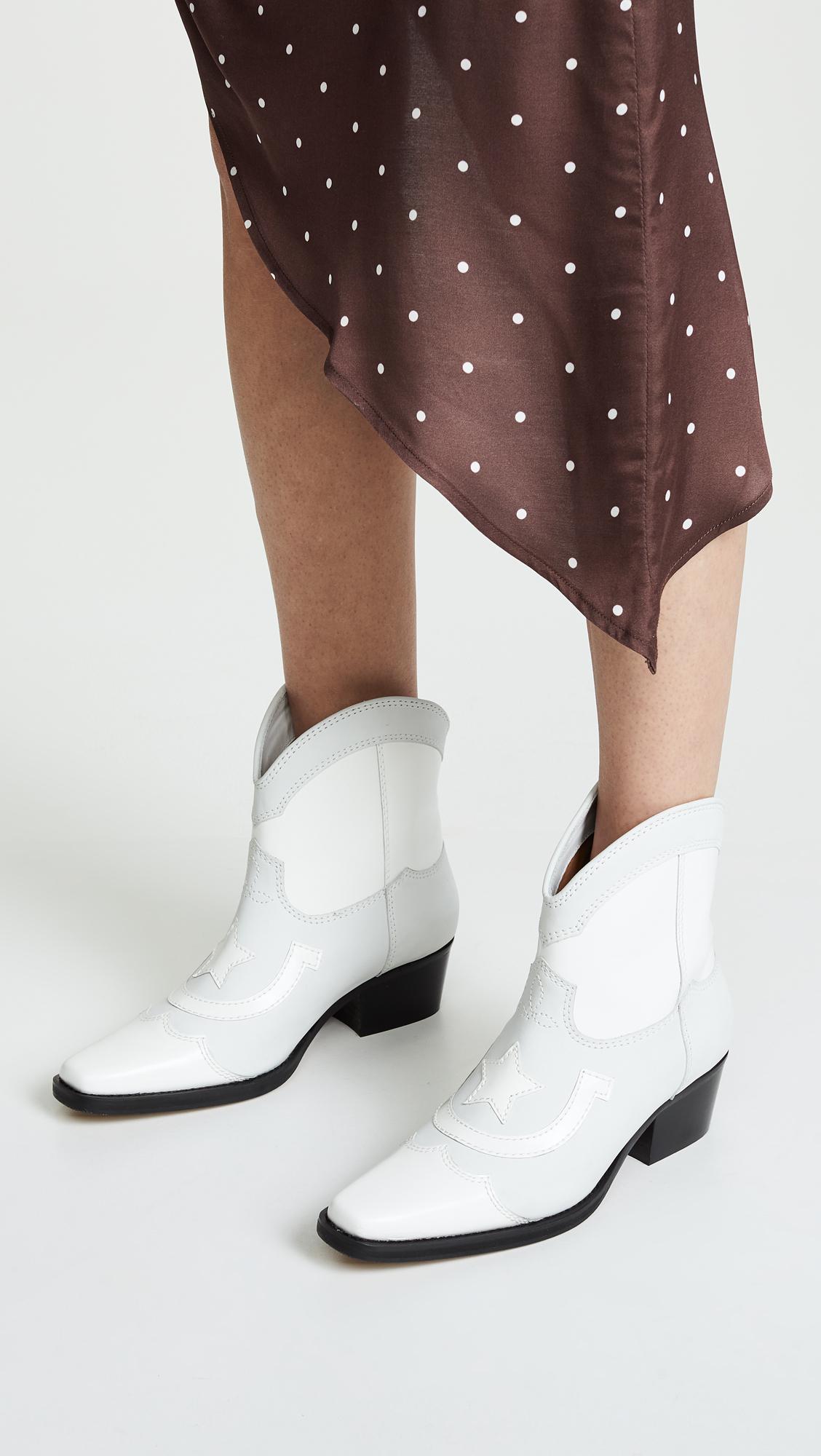Ganni Low Texas Leather Cowboy Boots in Bright White (White) - Lyst