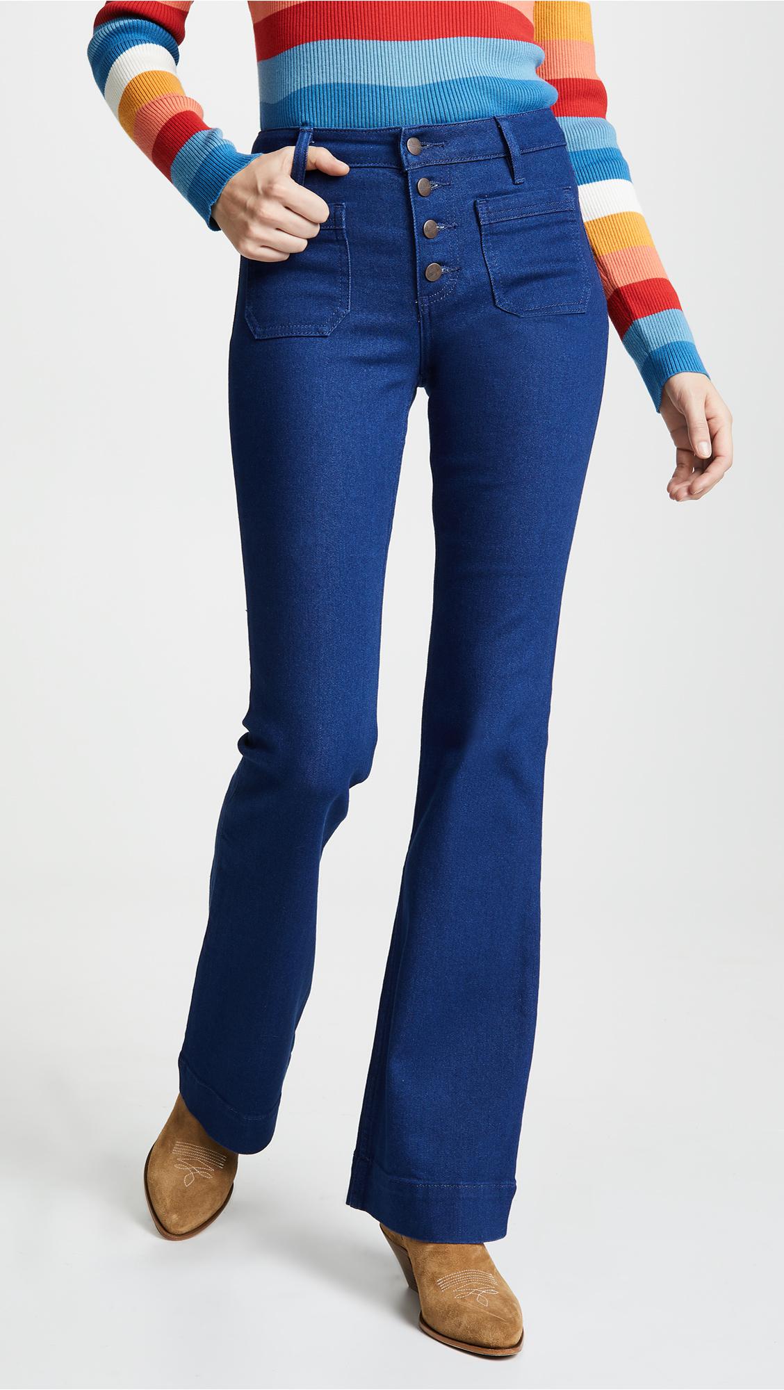 red high waisted flare jeans