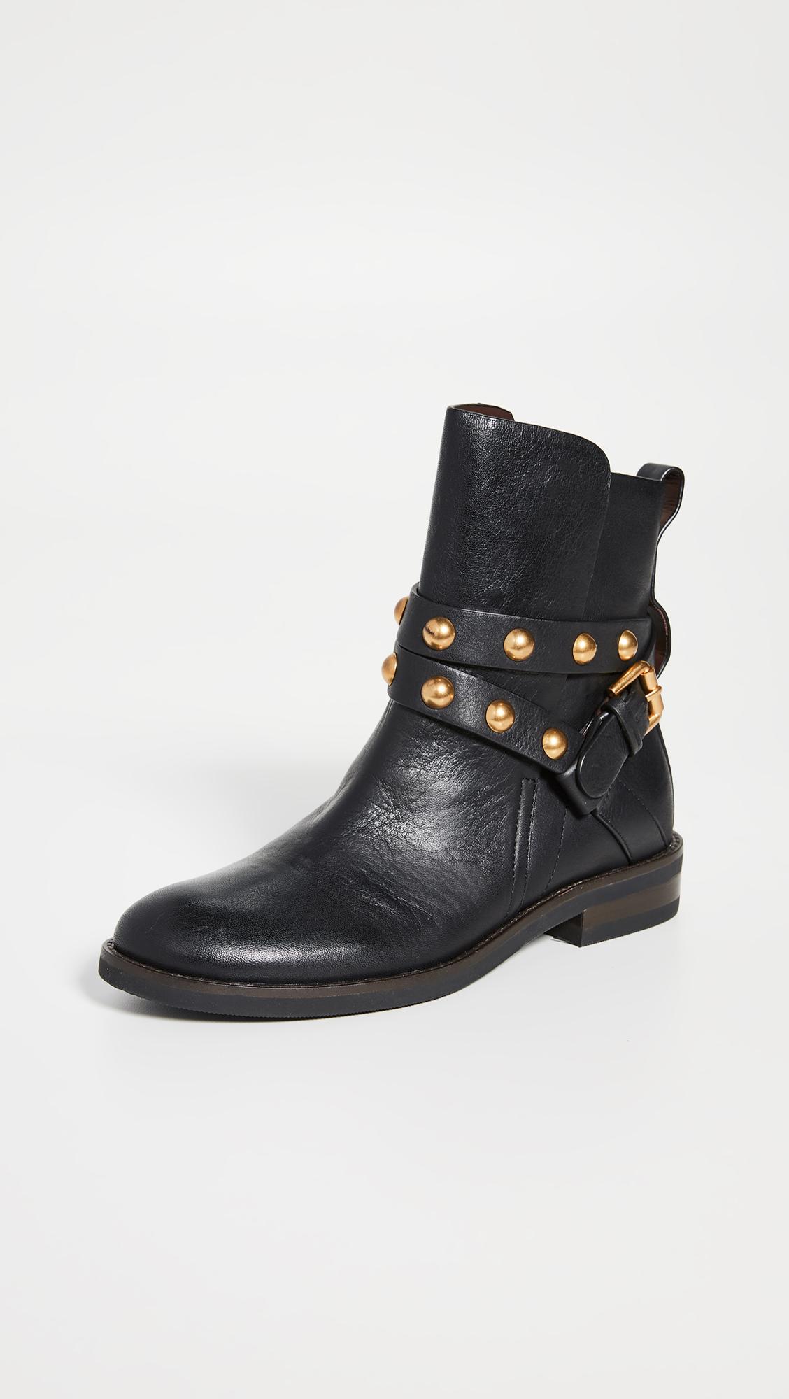 See By Chloé Leather Janis Flat Boots in Nero (Black) | Lyst