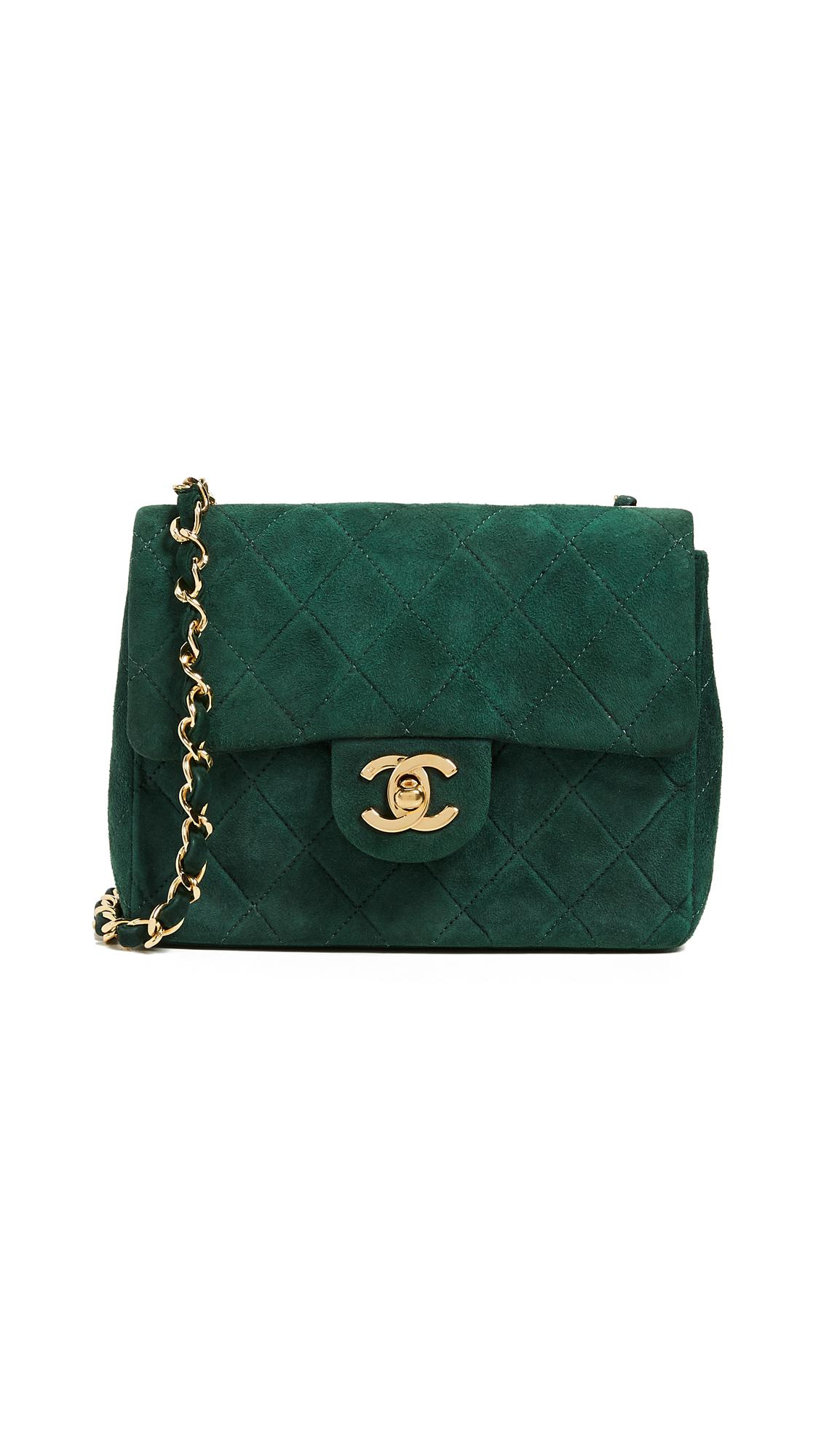 Chanel Green Suede Gold Small Micro Mini Party Crossbody Shoulder Flap Bag