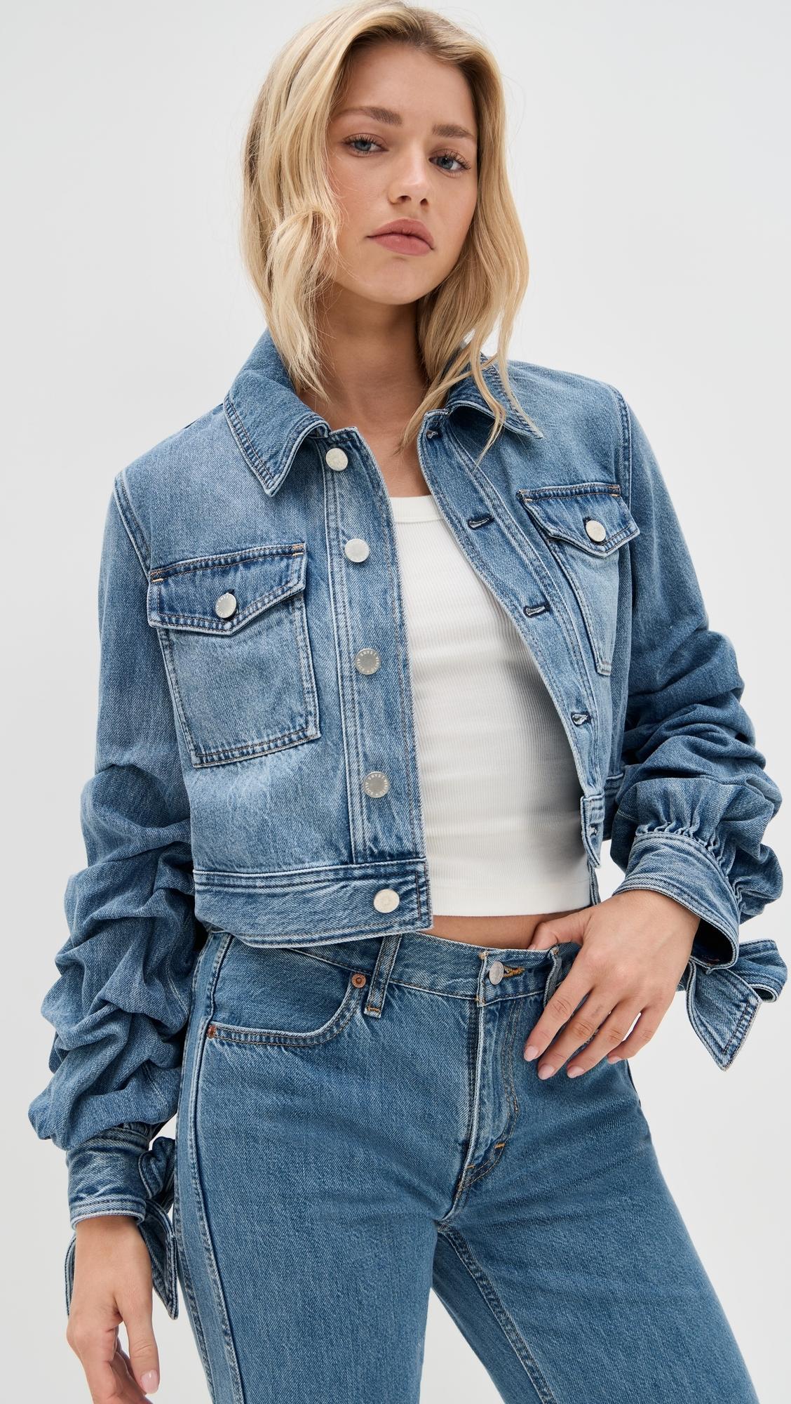 Alice + Olivia Tiff Denim Jacket With Bow Sleeve in Blue | Lyst