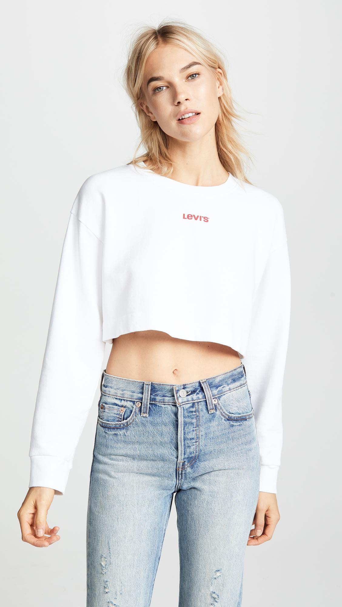 strak enkel Rennen Levi's Cropped Logo Sweatshirt in White | Lyst