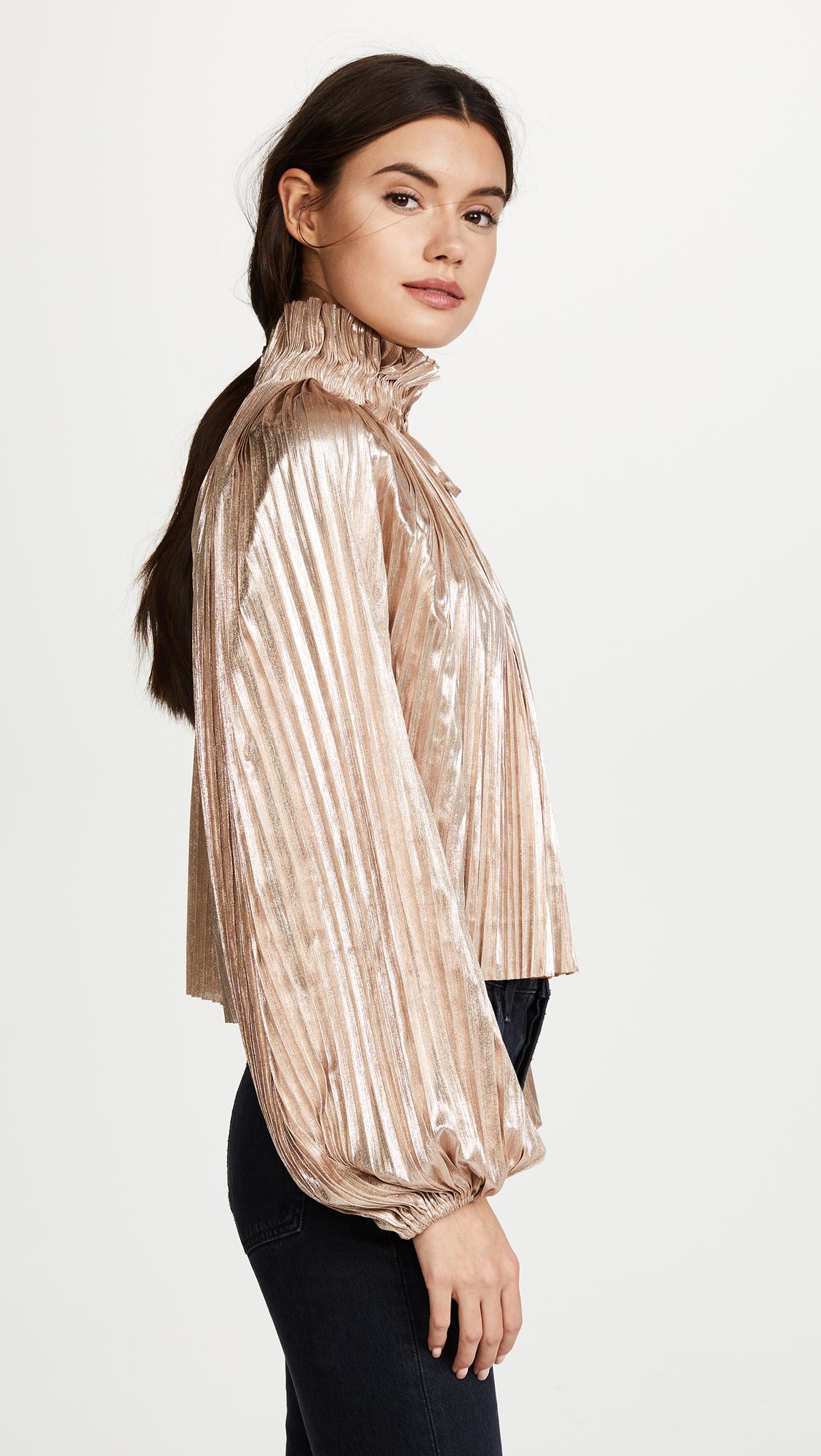 Opening Ceremony Synthetic Foil Pleated Bishop Sleeve Top ...