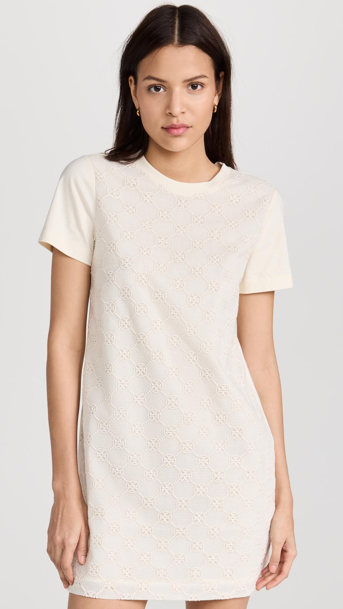 Tory Burch Logo Lace T-shirt Dress in White | Lyst