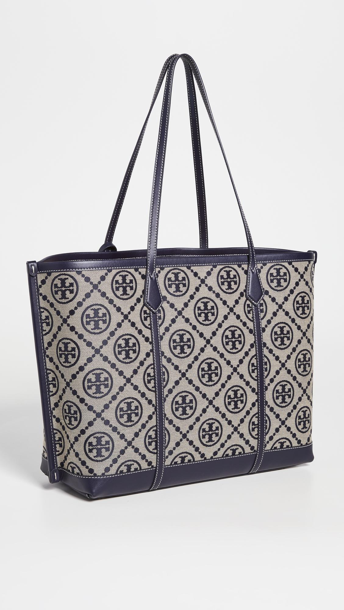 Tory Burch Perry T Monogram Triple-compartment Tote in Grey (Blue 