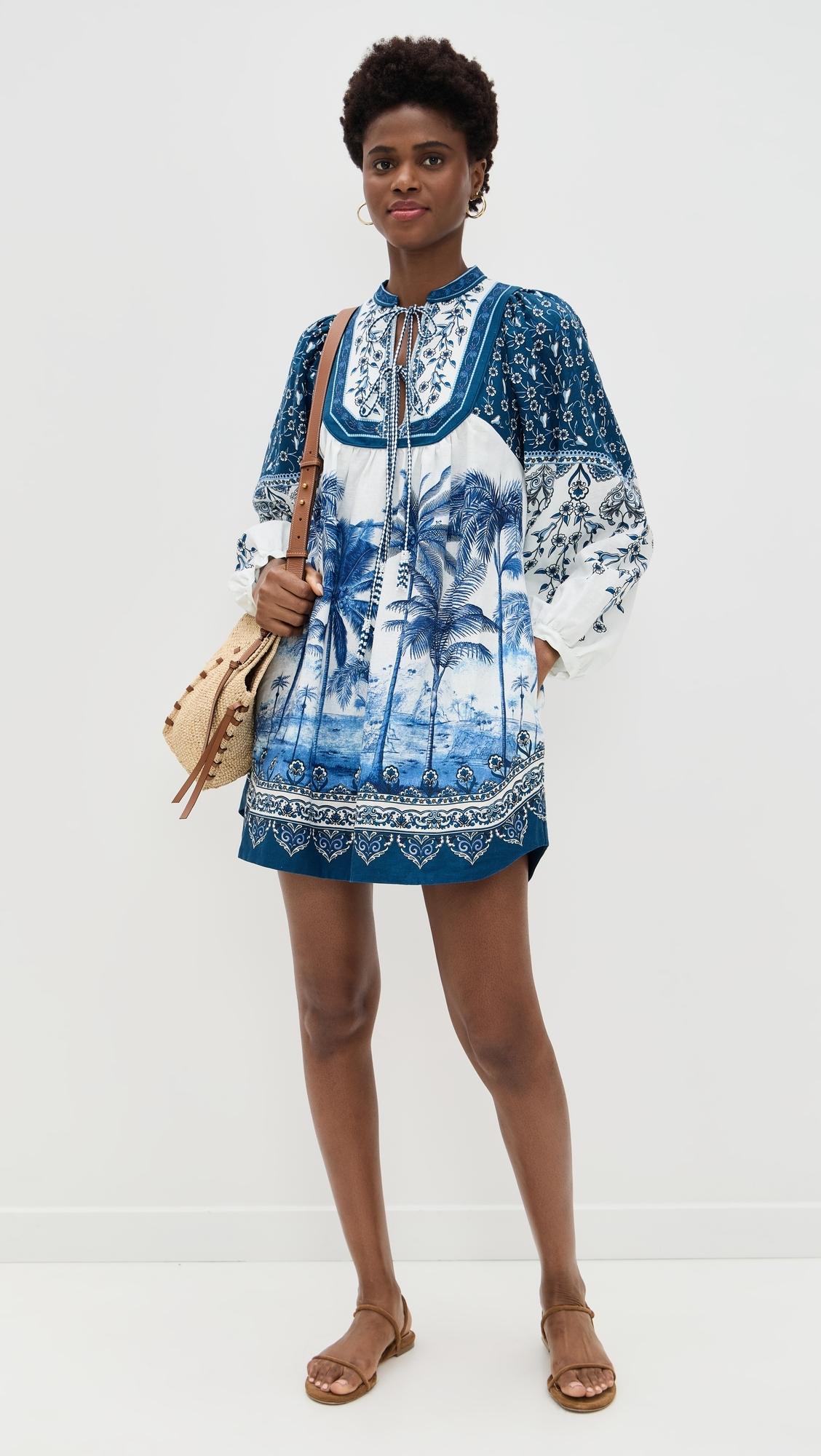 chinese dress ladies Off-White Bloom Garden EuroflaxPremium Linen Mini Dress  FARM Rio