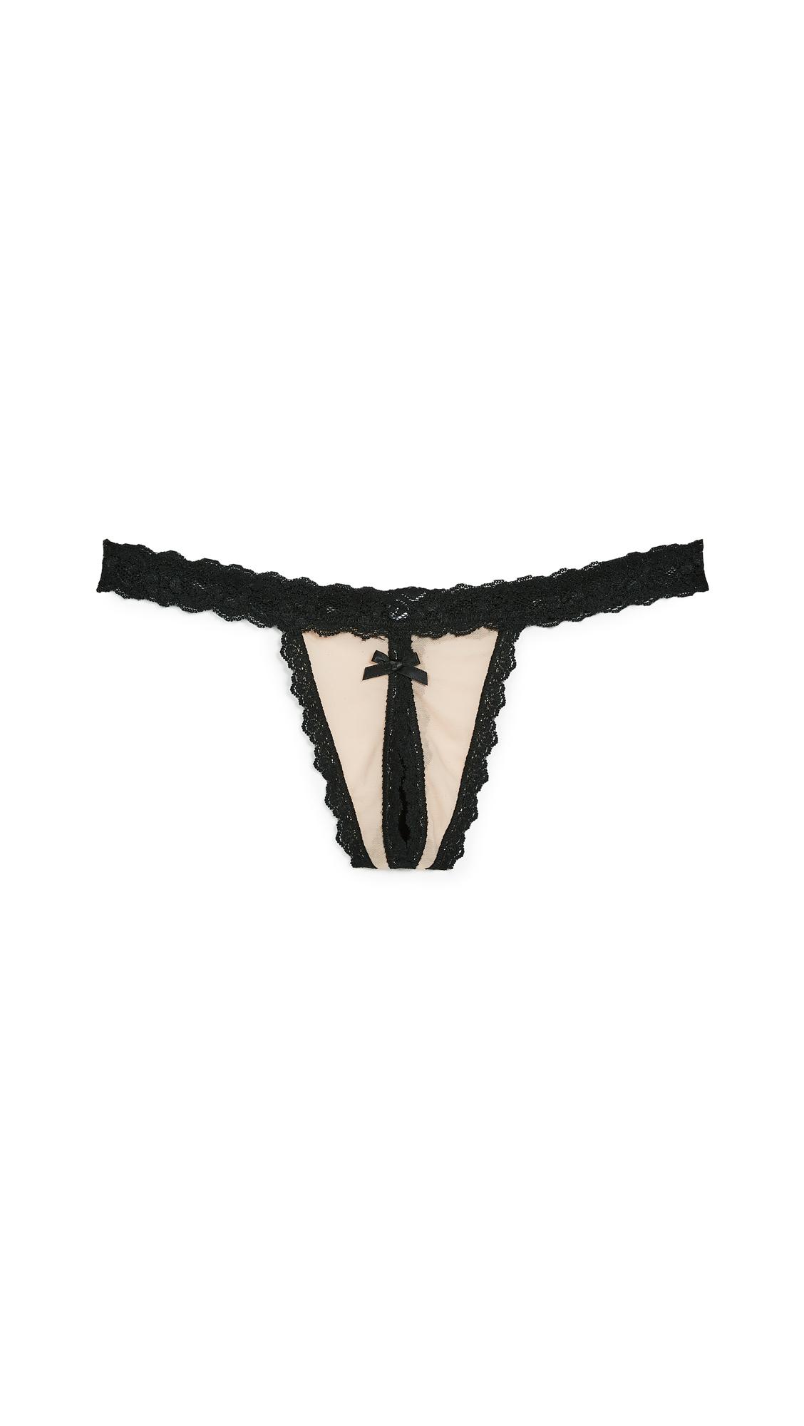 Hanky Panky Lace Nude Illusion Open Gusset Thong in Brown Lyst
