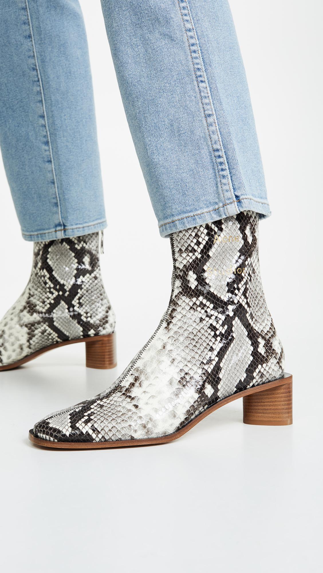 Acne Studios Leather Bertine Snake Booties in White/Beige (White) - Lyst