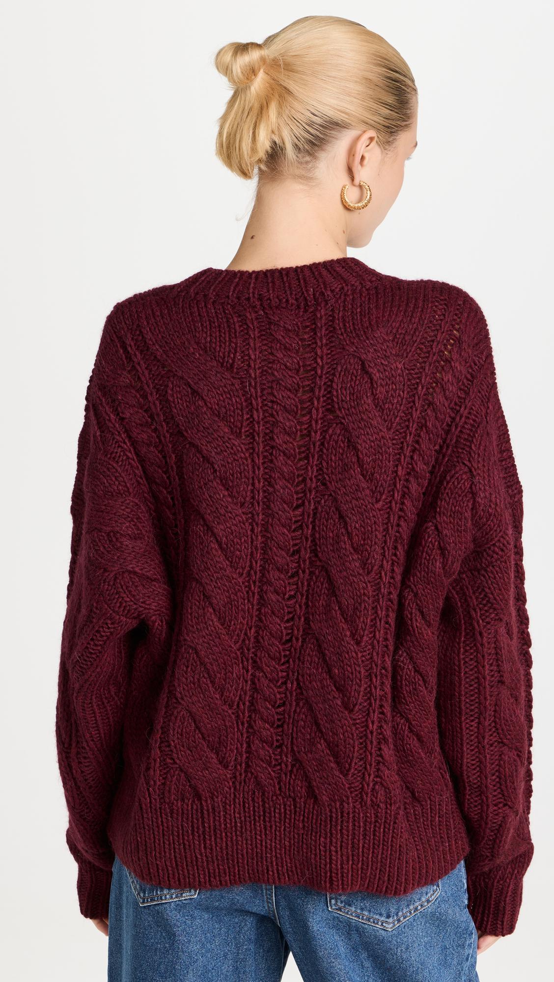 Synthetic Cableknit Crew Neck Sweater 