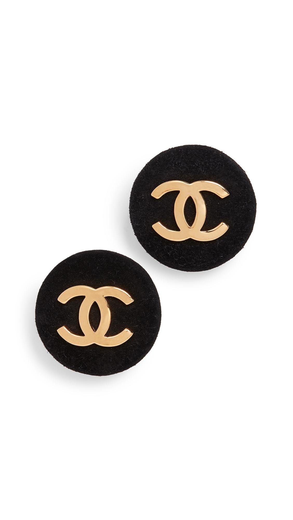 chanel black gold earrings used