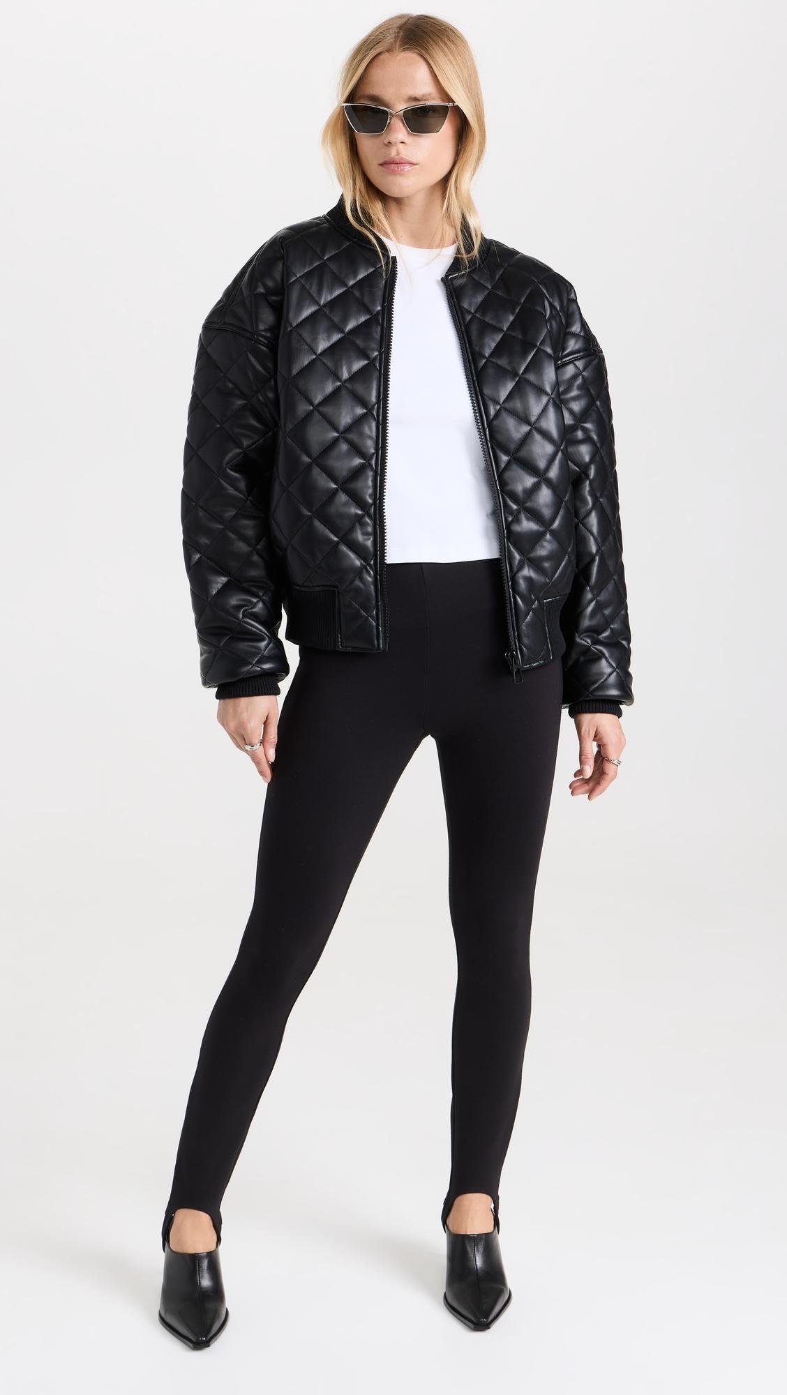 GOOD AMERICAN Better Than Leather Quilted Bomber in Black