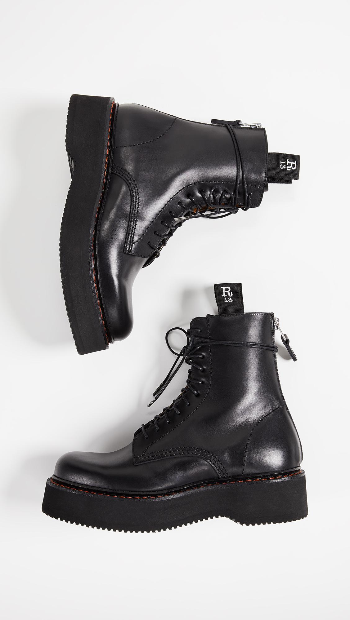 R13 Leather Platform Combat Boots in 