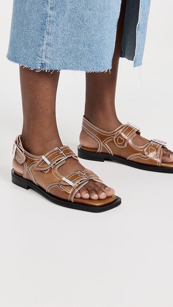 Ganni Embroidered Western Sandals | Lyst