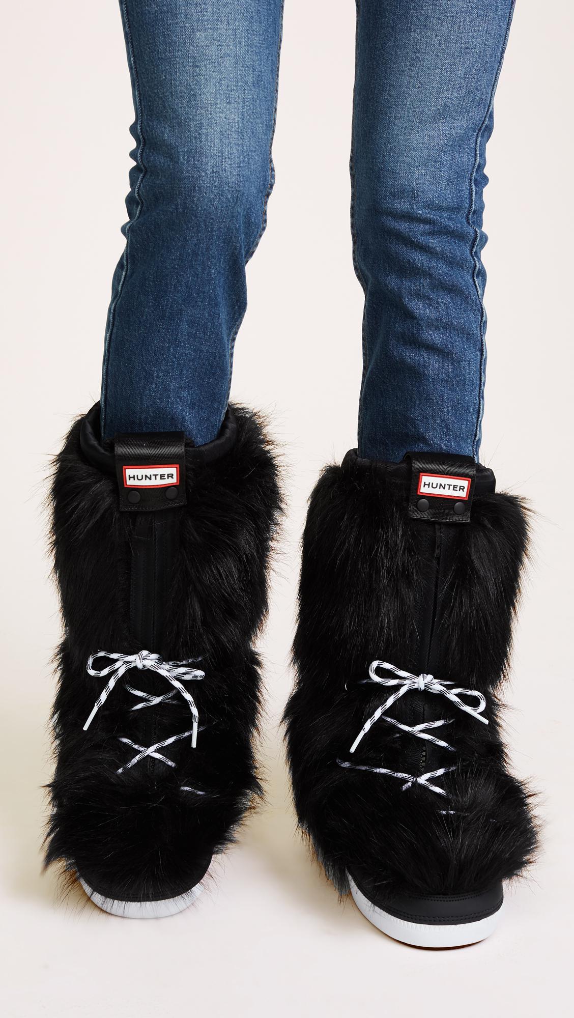 HUNTER Original Faux Fur Snow Boots in Black - Lyst