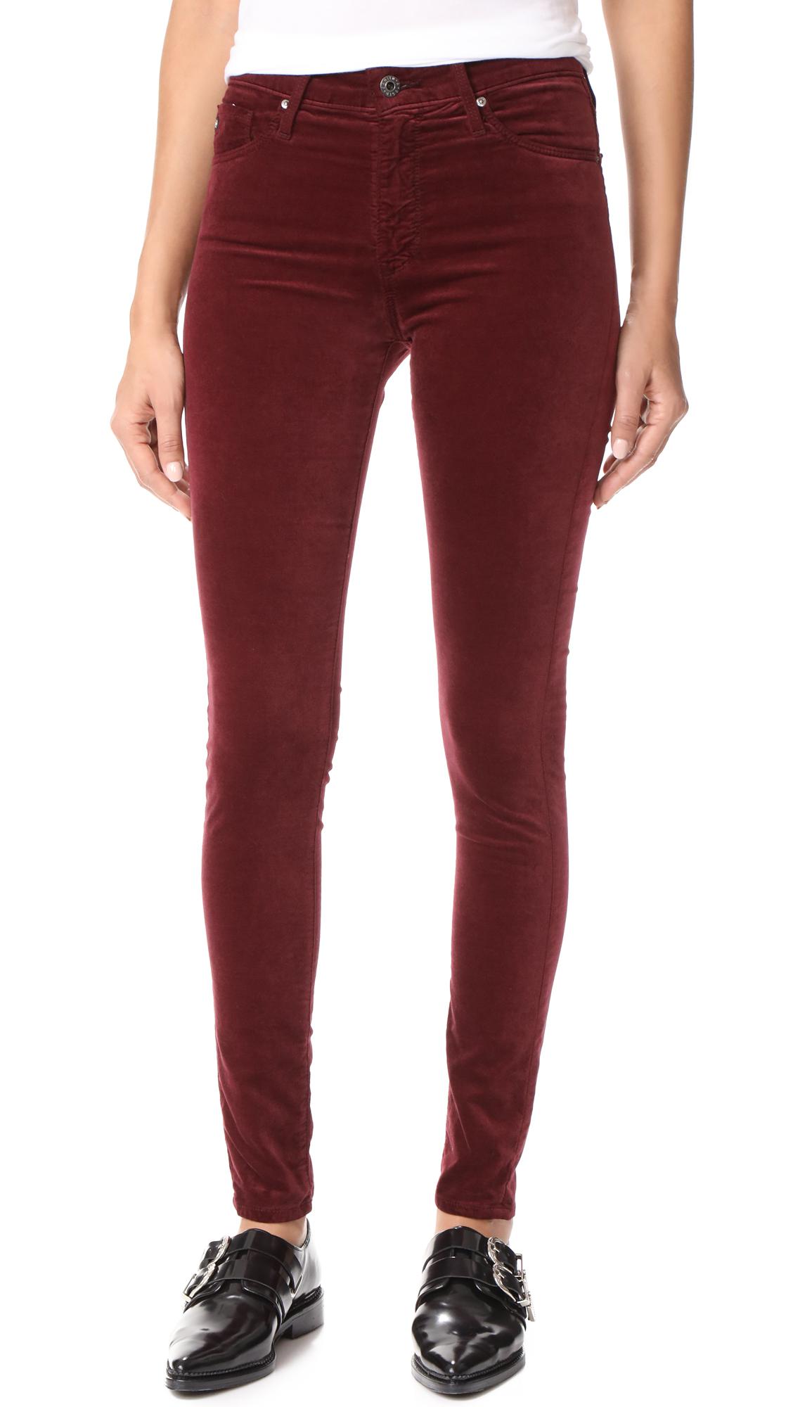 AG Jeans The Velvet Farrah Skinny Jeans in Red - Lyst