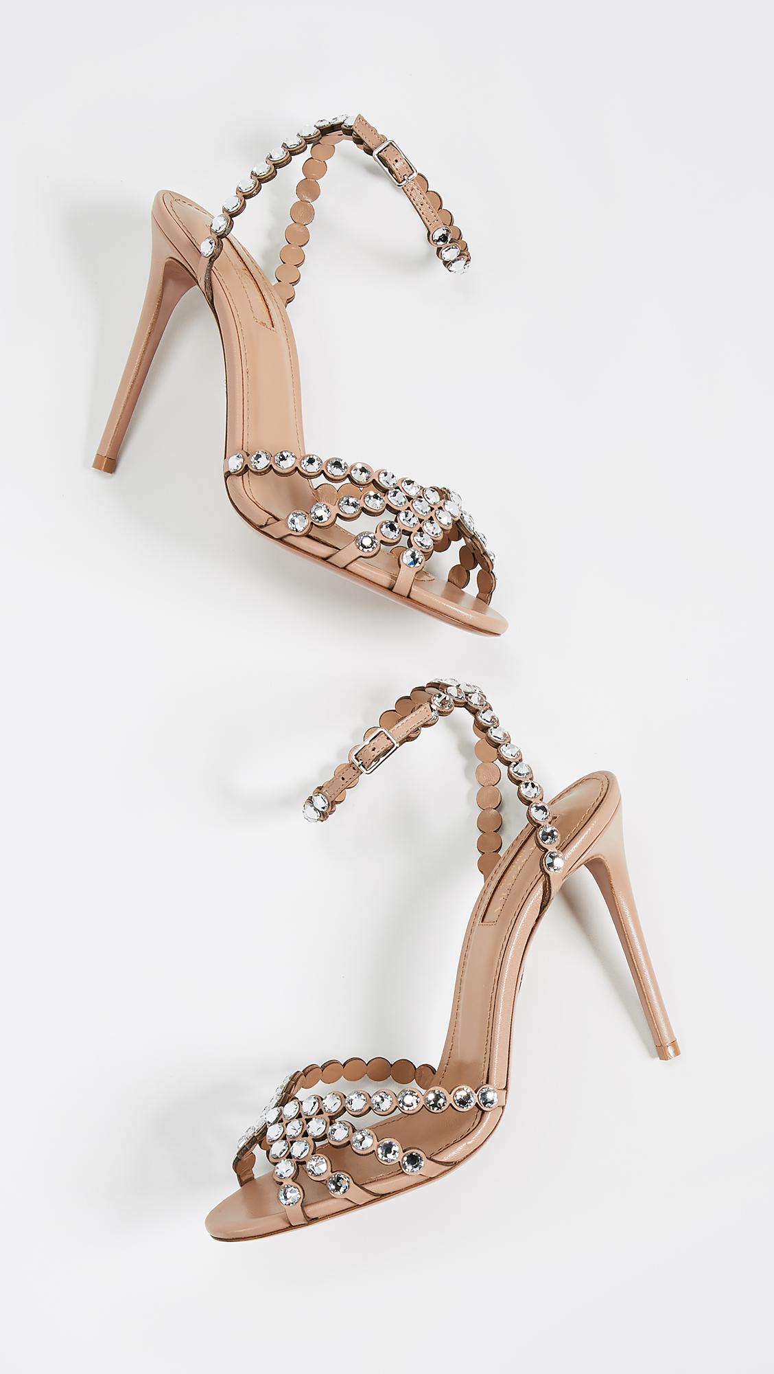 Aquazzura Tequila 105 Crystal-embellished Leather Sandals In Powder Pink | ModeSens