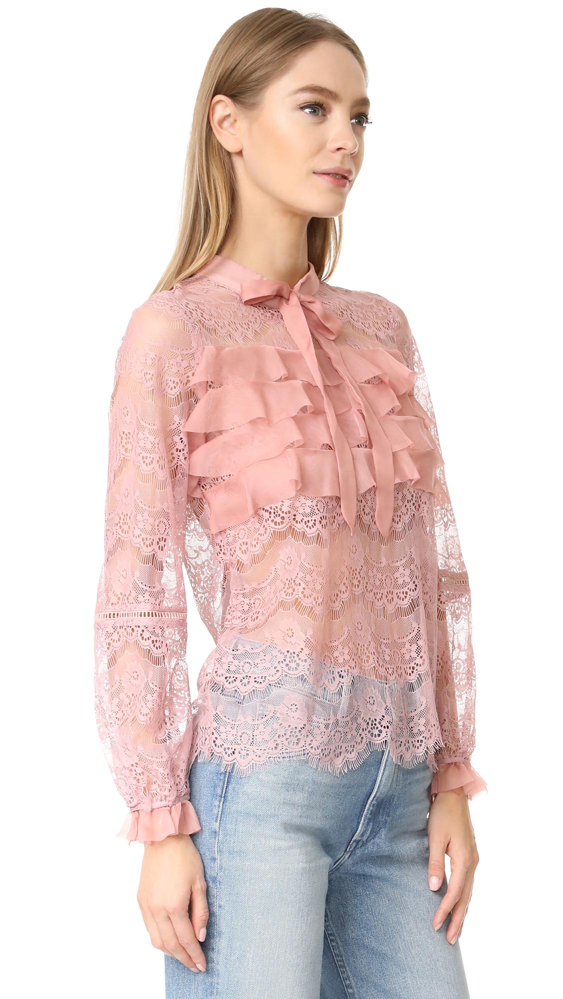 Glamorous Ruffle Lace Blouse in Dusty Pink (Pink) - Lyst