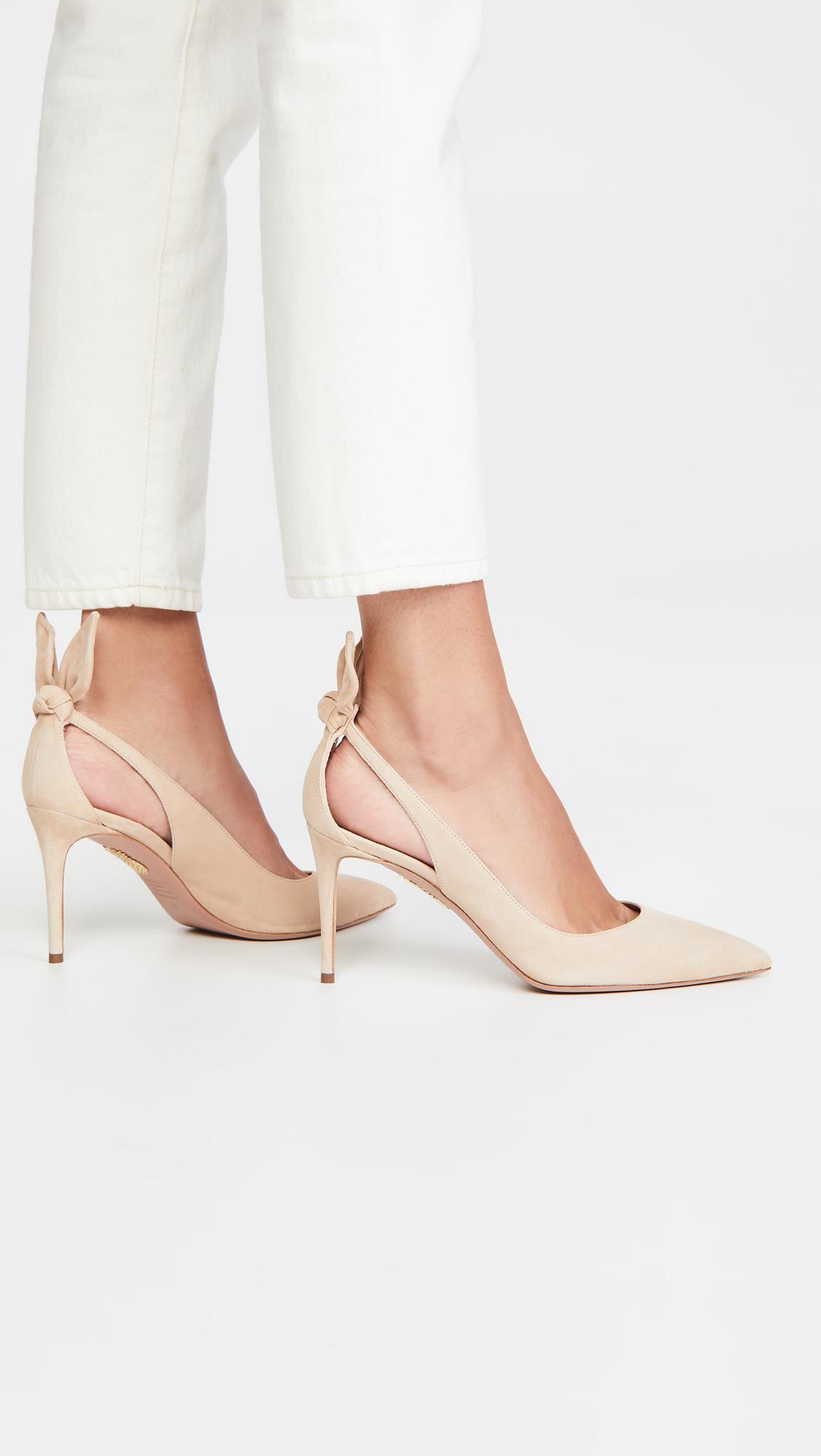 Aquazzura Leather Bow Tie Pumps 85mm In Nude Natural Lyst
