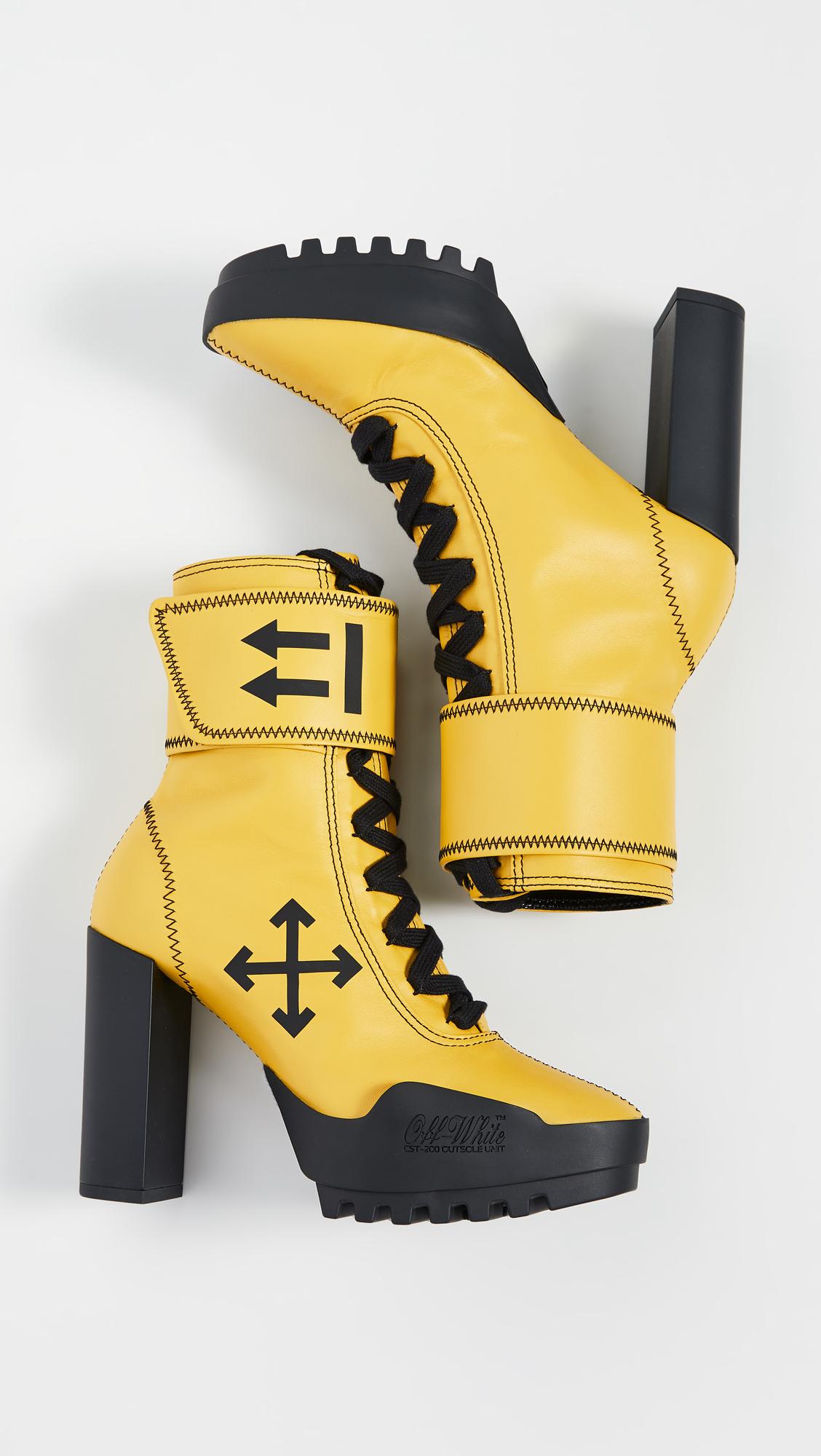 Off-White c/o Virgil Abloh Leather Arrow Heeled Moto Wrap Boots in 