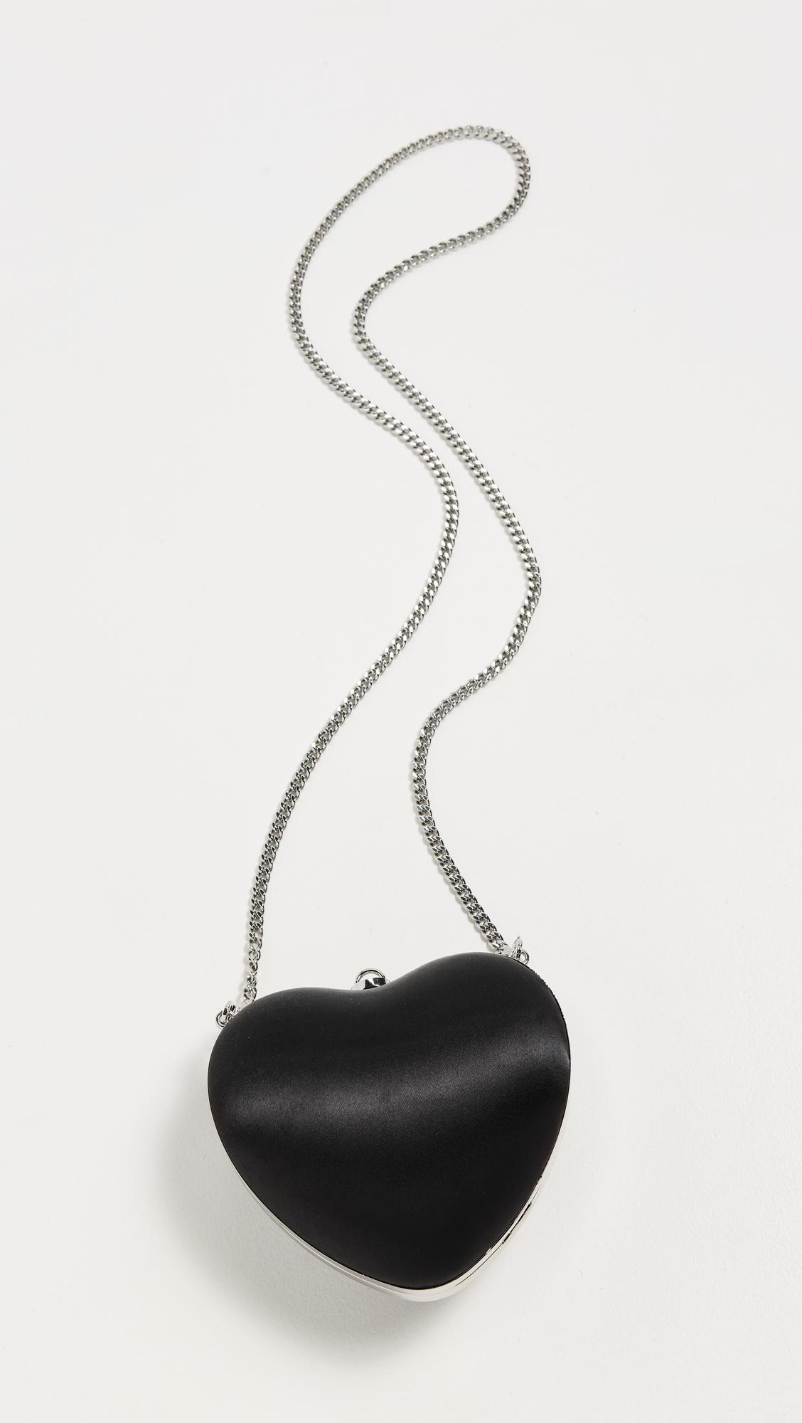 Self-Portrait Satin Top Handle Heart Clutch in Black | Lyst