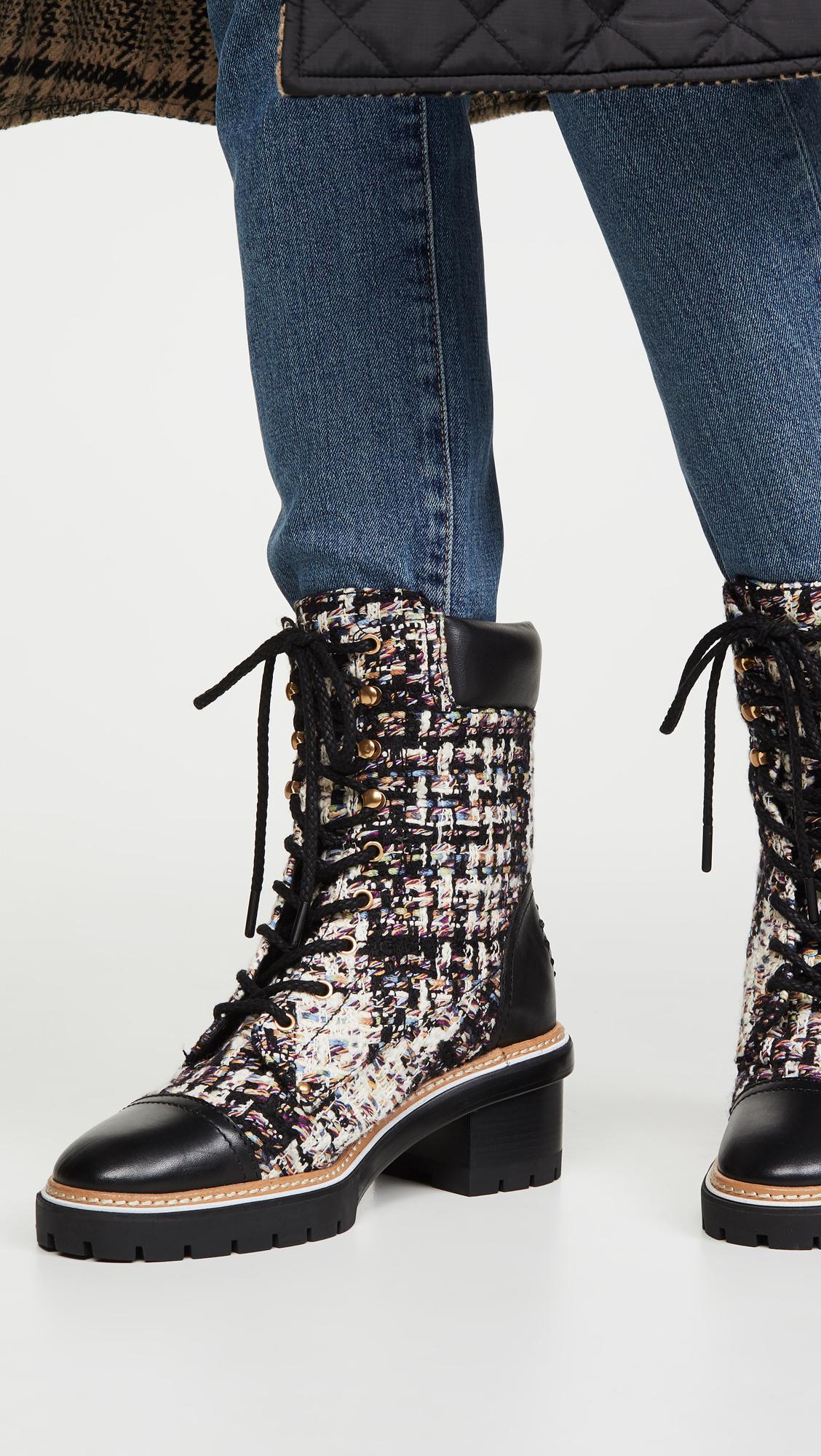 Tory Burch Tweed Miller 60mm Lug Sole Booties in Black - Lyst