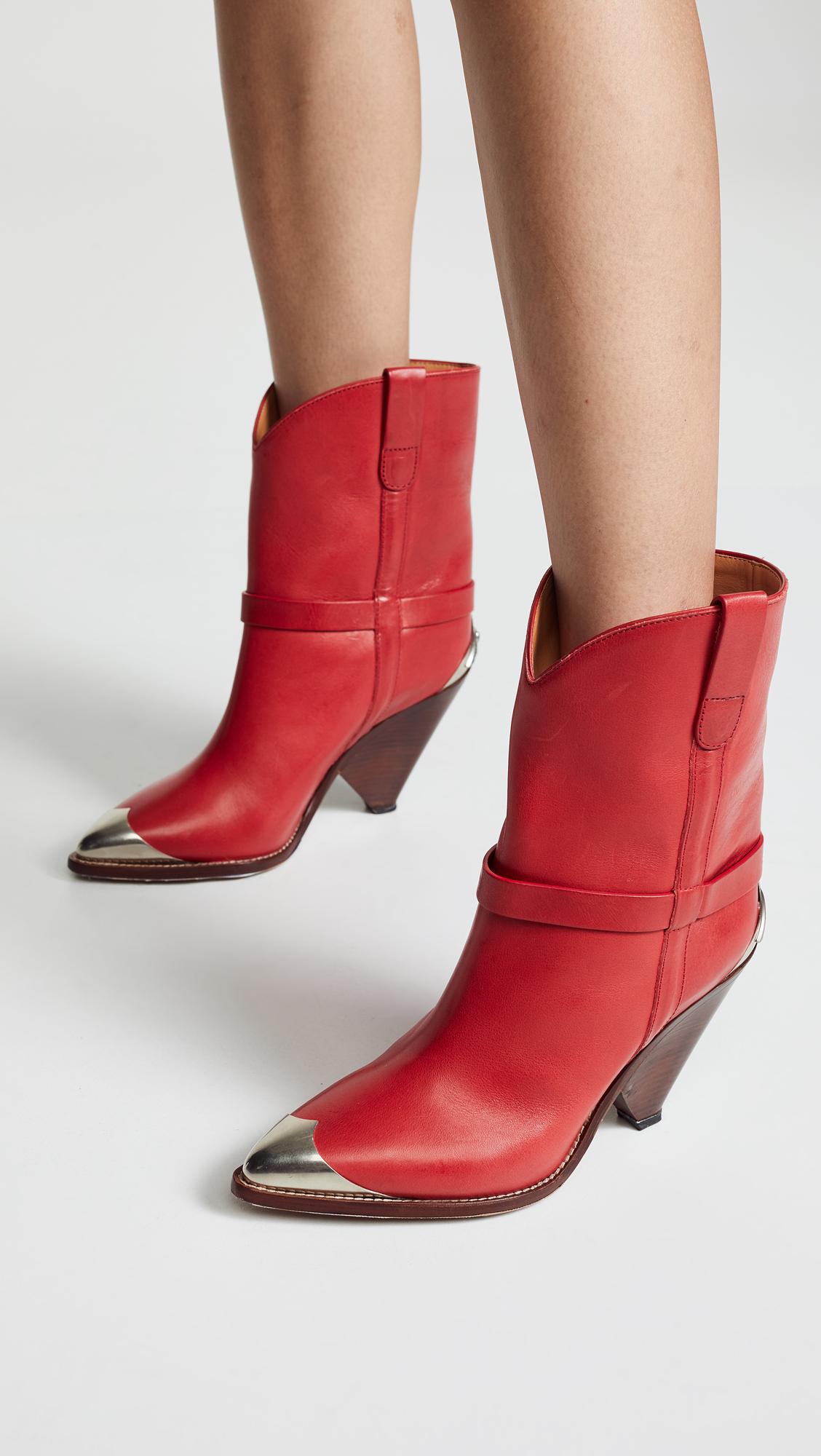 Isabel Marant Lamsy Leather Boots in Red - Lyst