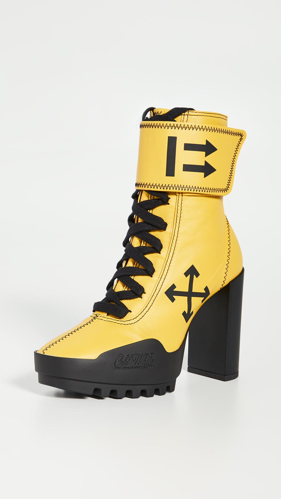 Off-White c/o Virgil Abloh Arrow Heeled Moto Wrap Boots in Yellow | Lyst