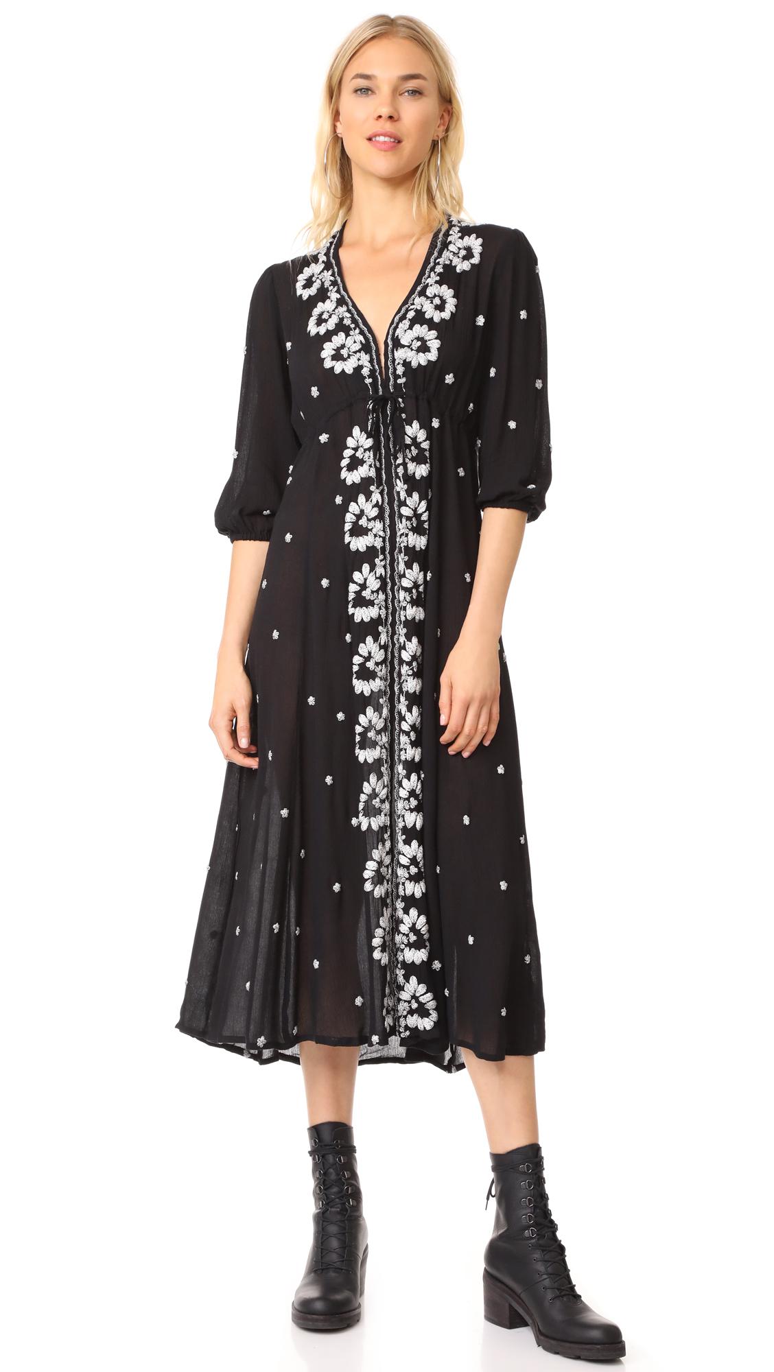 Free People Embroidered V Maxi Dress in Black - Lyst