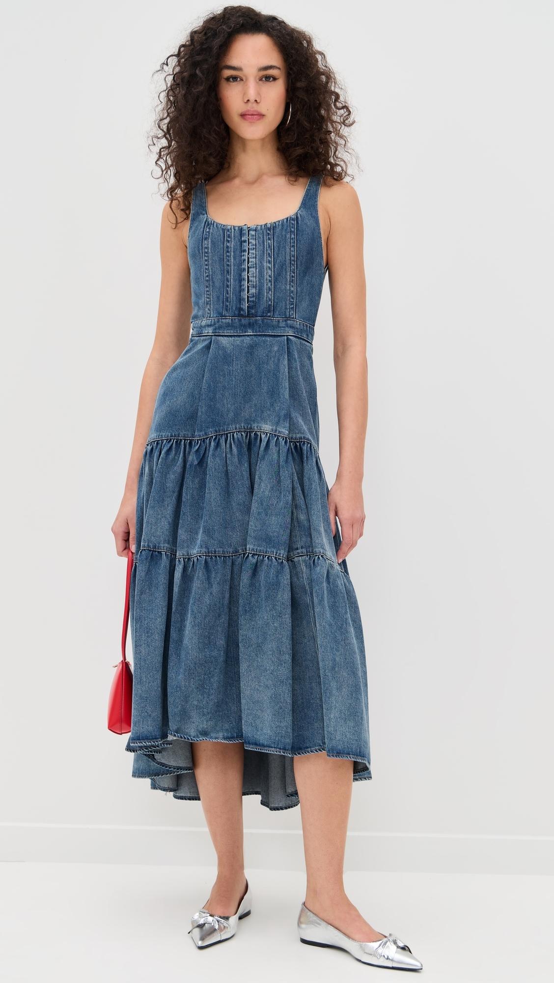 Alice + Olivia Diana ヴィンテージブルー デニムミディドレス 0400022453585_LIANAVINTAGEBLUE
