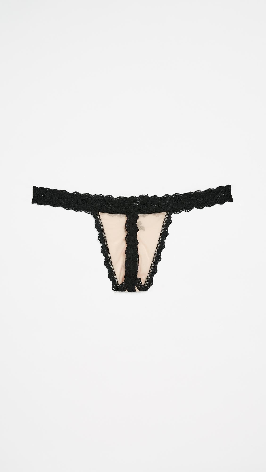 Hanky Panky Lace Nude Illusion Open Gusset Thong in Brown Lyst