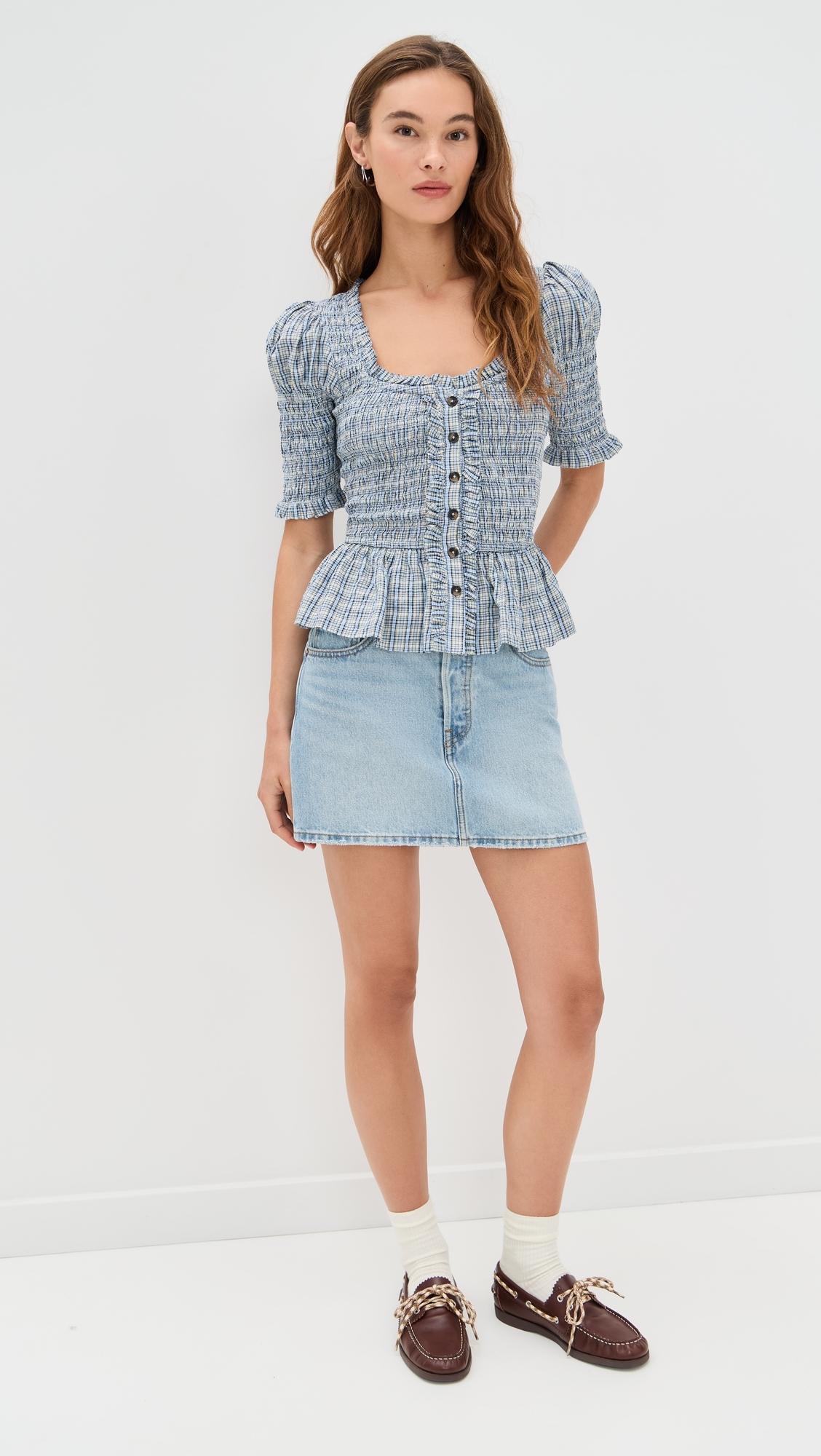 damson madder mansi short-sleeve smocked mini dress Damson Madder Mansi Short-Sleeve Smocked Mini Dress