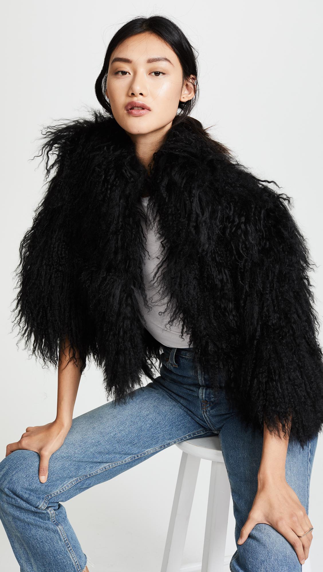 black mongolian fur jacket