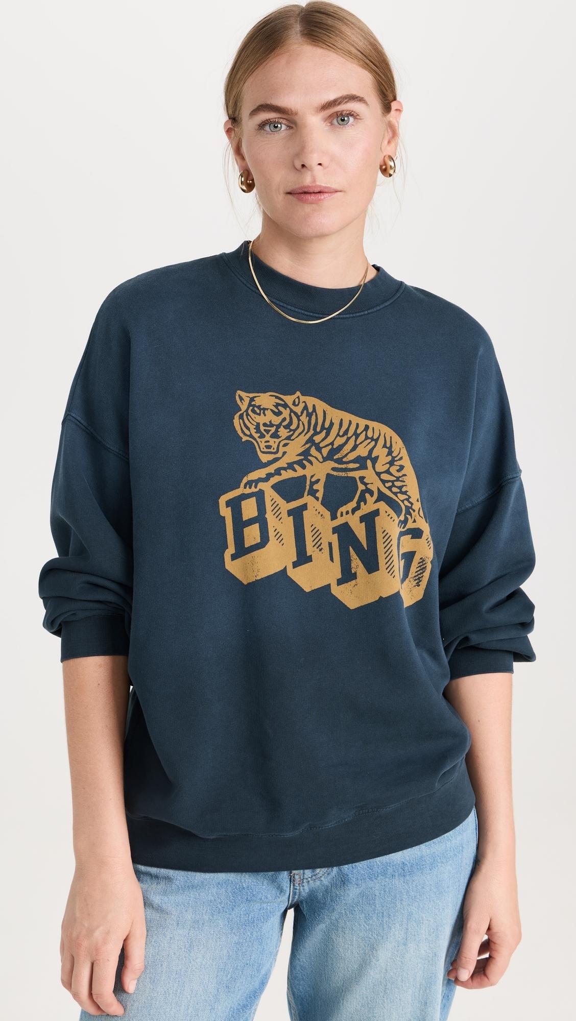 Anine Bing Harvey Crew Retro Tiger Sweatshirt in Blue | Lyst