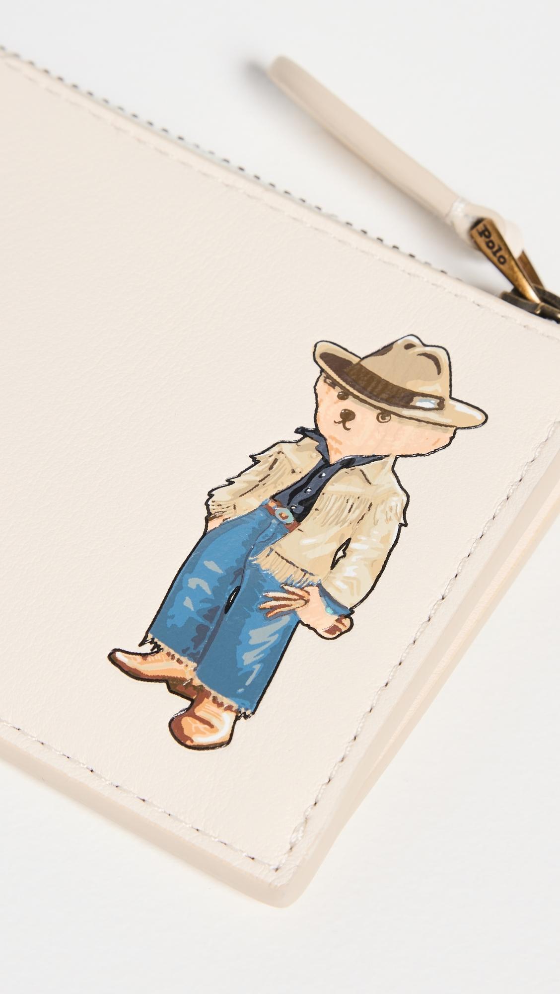 Polo Ralph Lauren Polo Bear Leather Zip Card Case in Natural