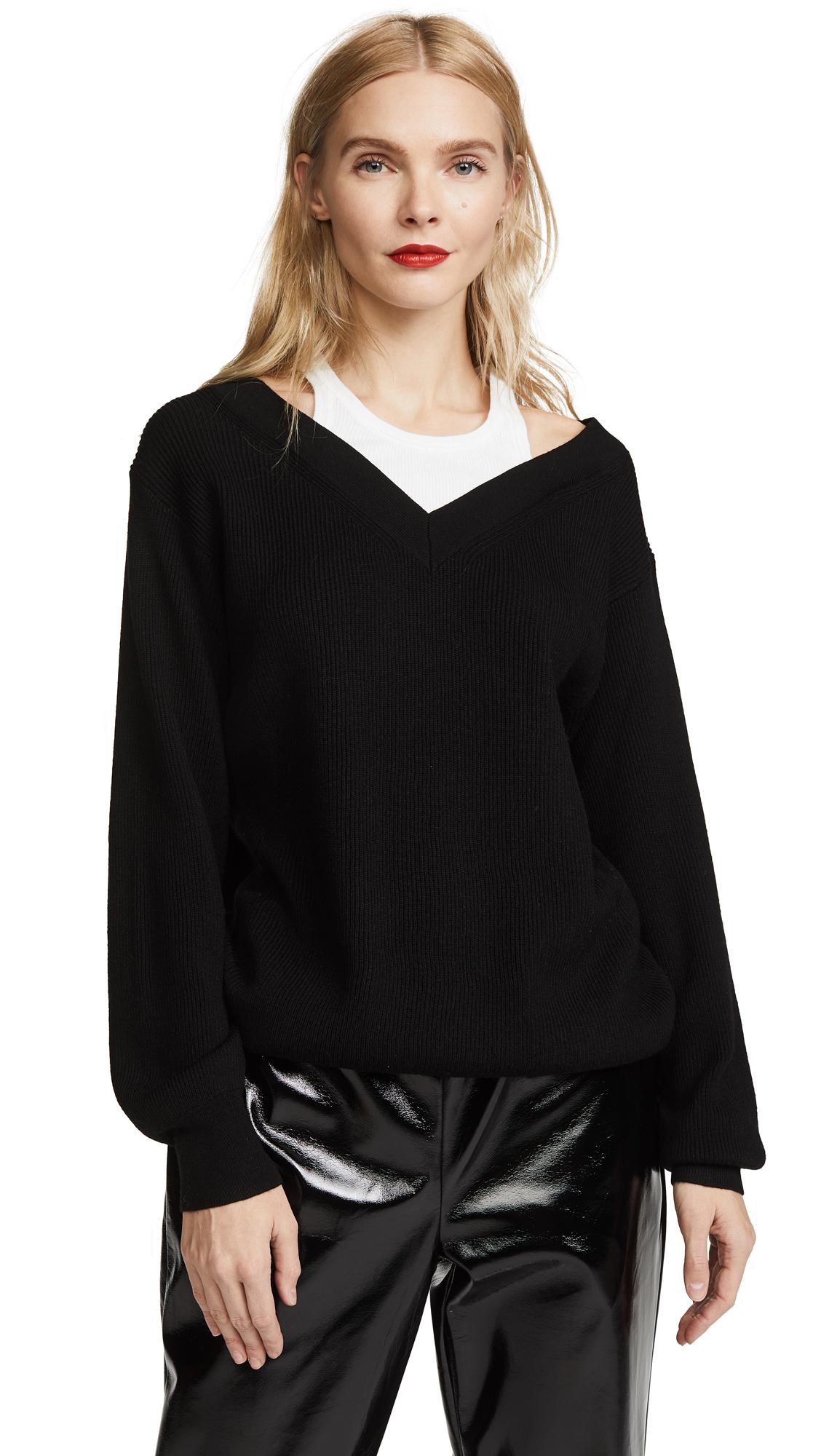 T By Alexander Wang Off The Shoulder Sweater With Inner Tank in Black | Lyst