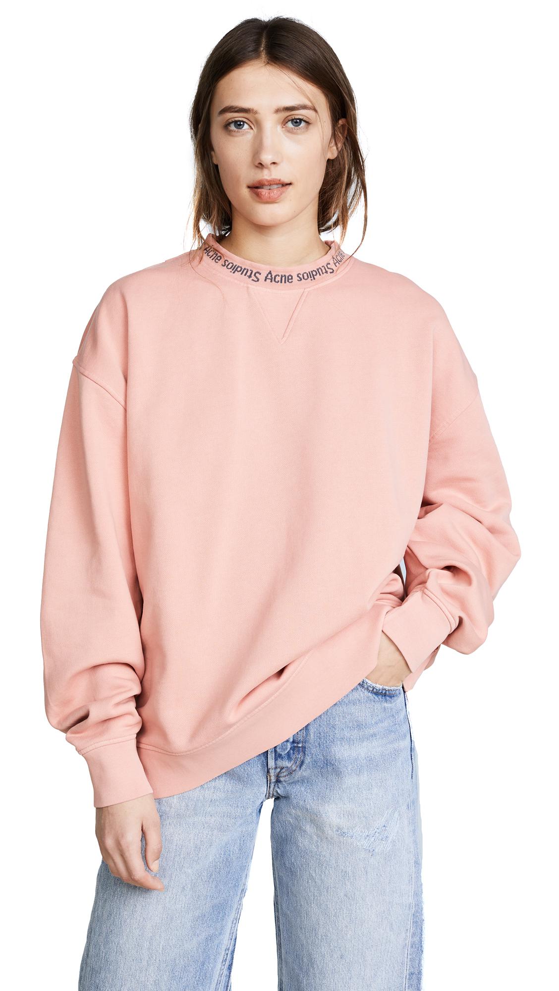 Unisex Acne Studios Yana AS Rib Spellout Crewneck Sweatshirt Pink Size ...