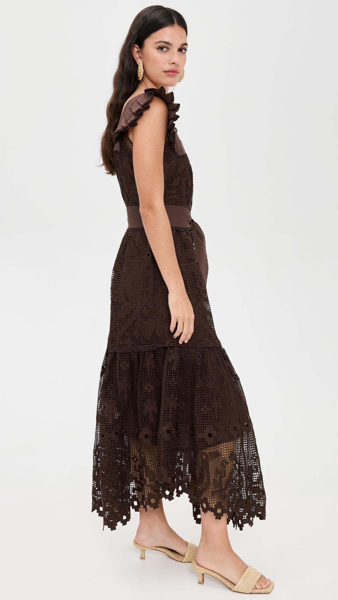 FARM Rio Pineapple Guipure Midi Dress in Brown | Lyst